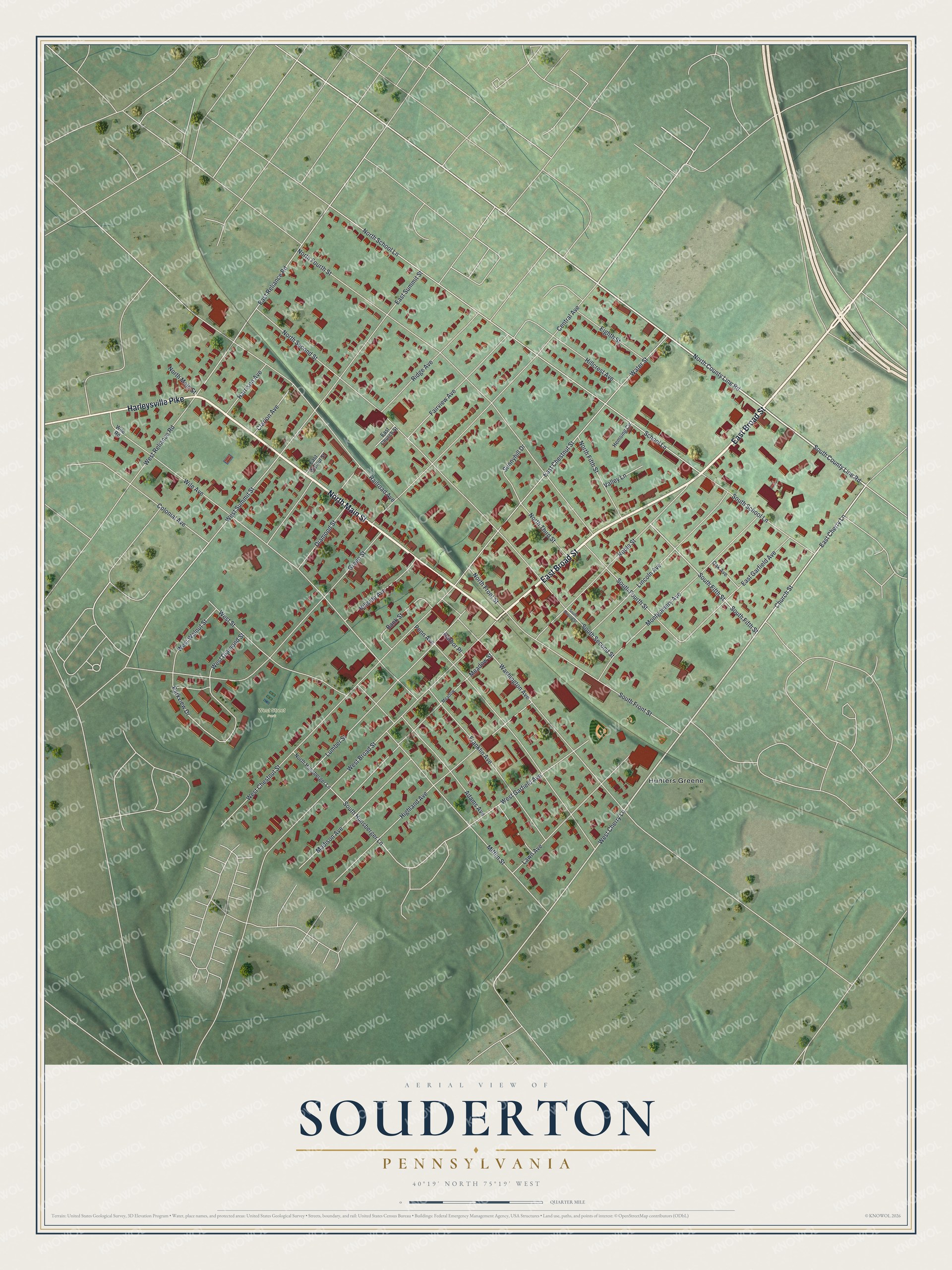 Watermarked full-map preview of Souderton, Pennsylvania