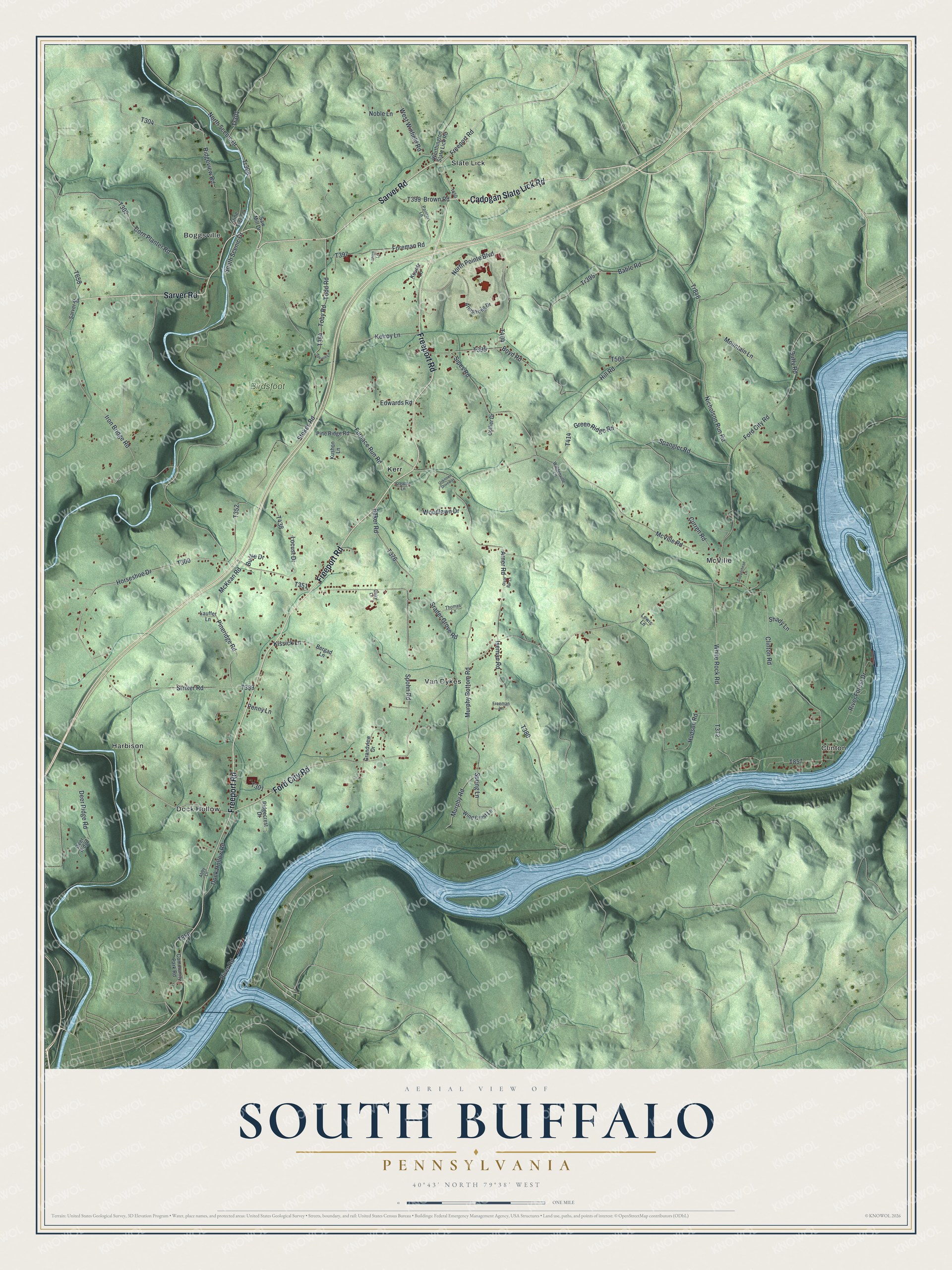 Watermarked full-map preview of South Buffalo, Pennsylvania