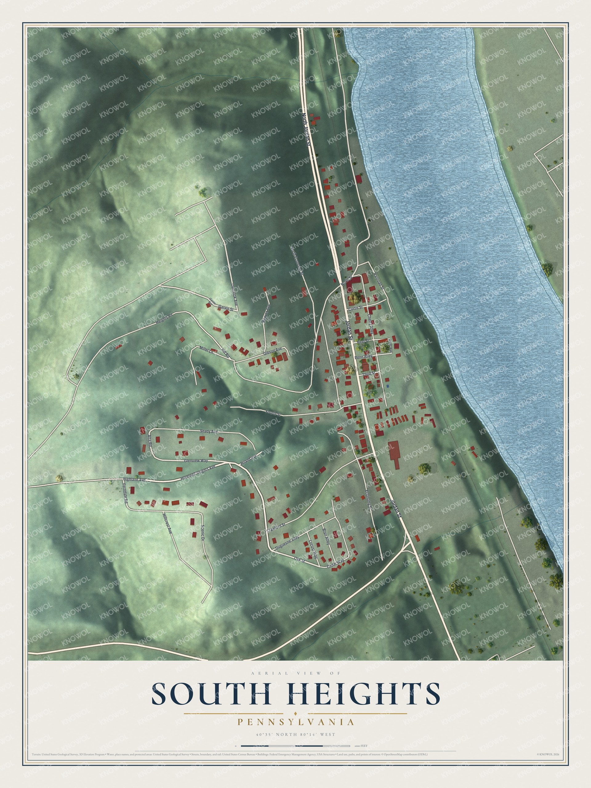 Watermarked full-map preview of South Heights, Pennsylvania