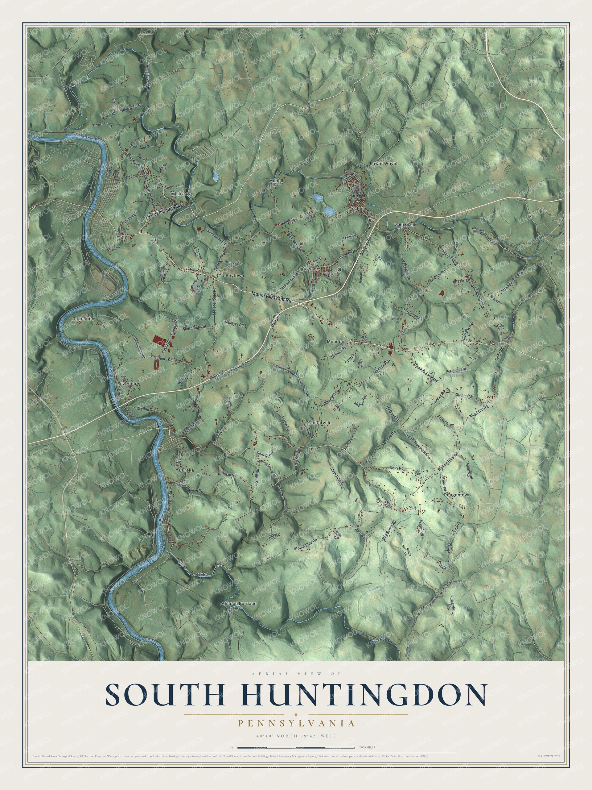 Watermarked full-map preview of South Huntingdon, Pennsylvania