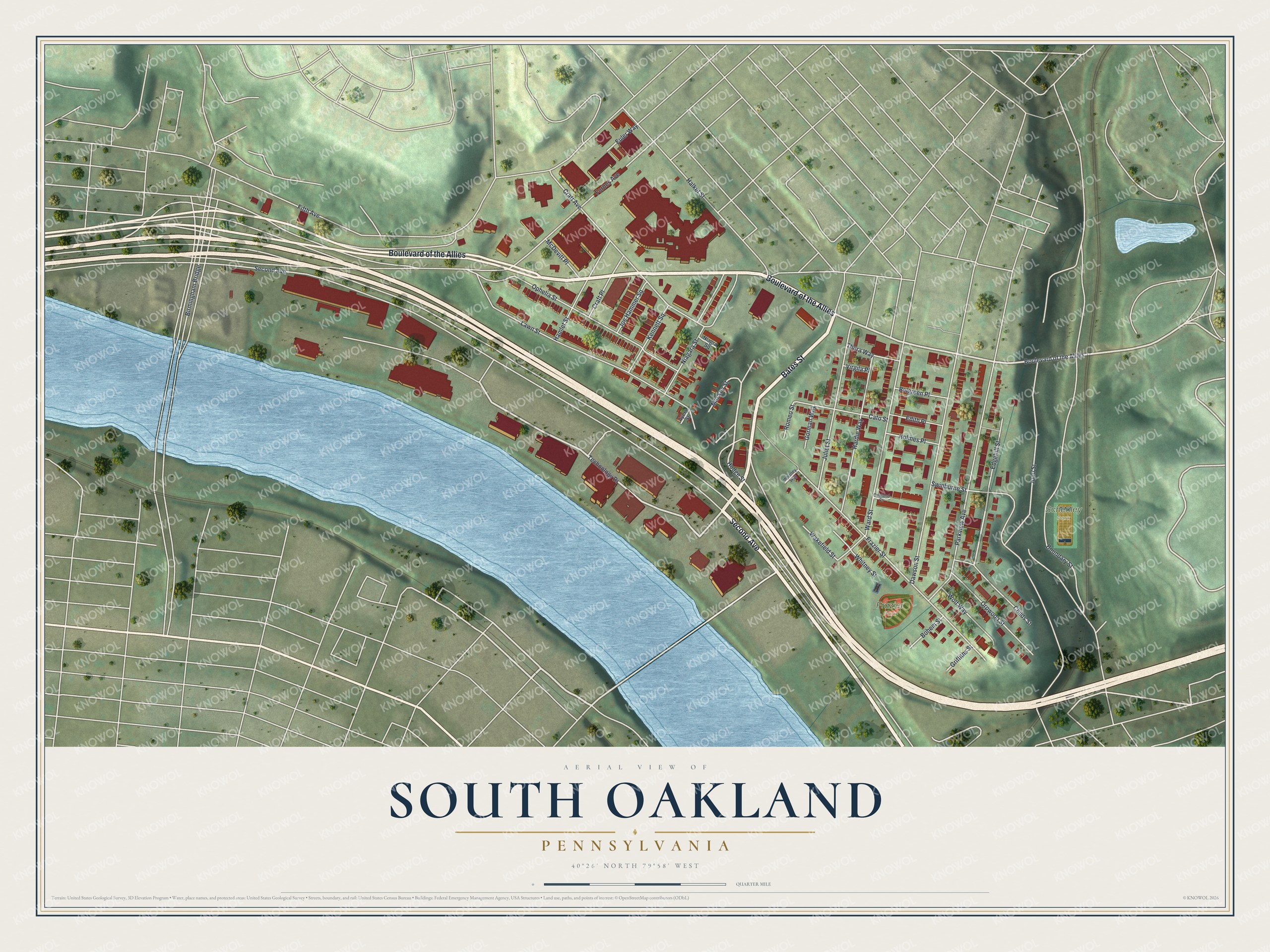 Watermarked full-map preview of South Oakland, Pennsylvania