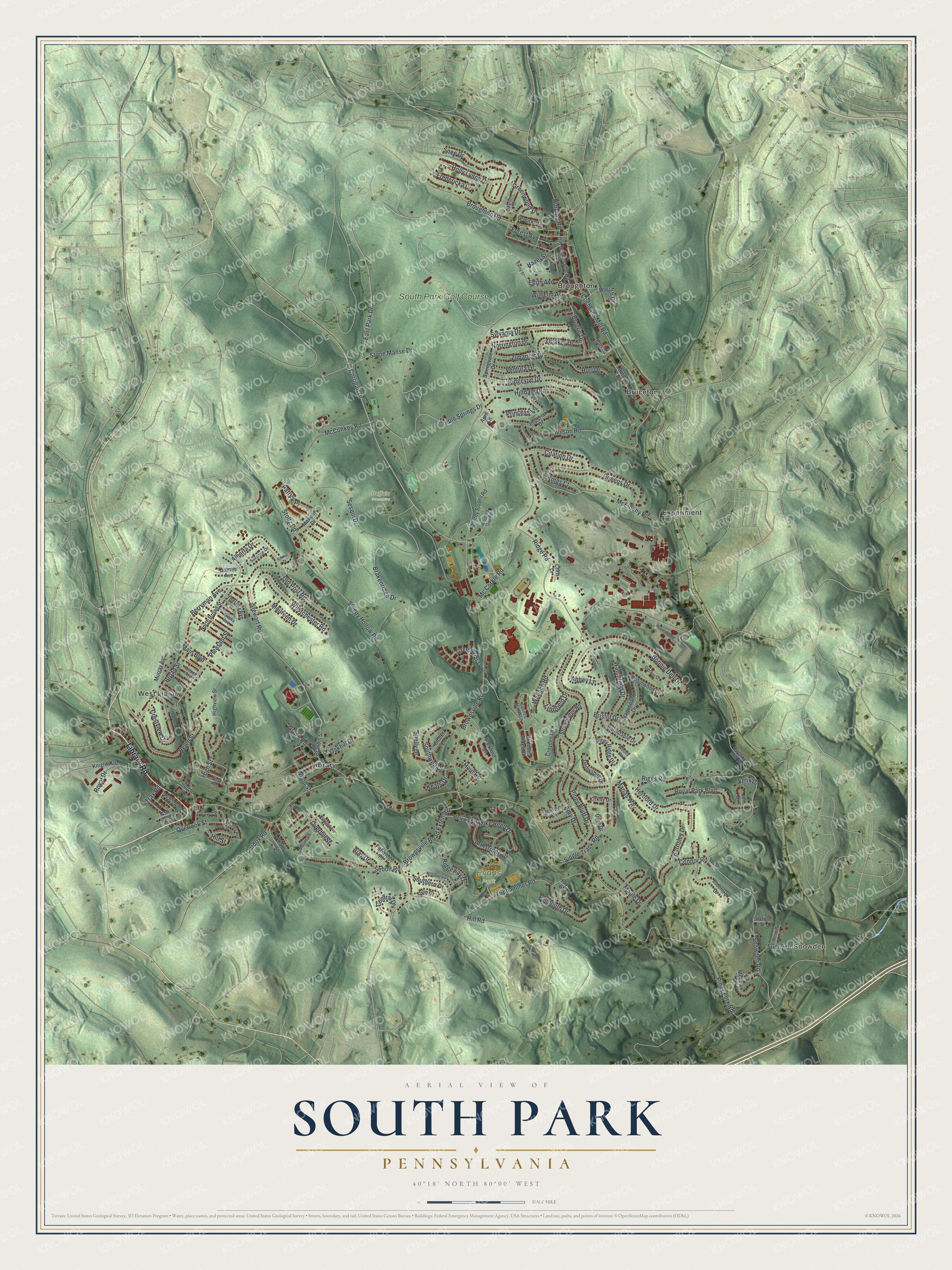 Watermarked full-map preview of South Park, Pennsylvania