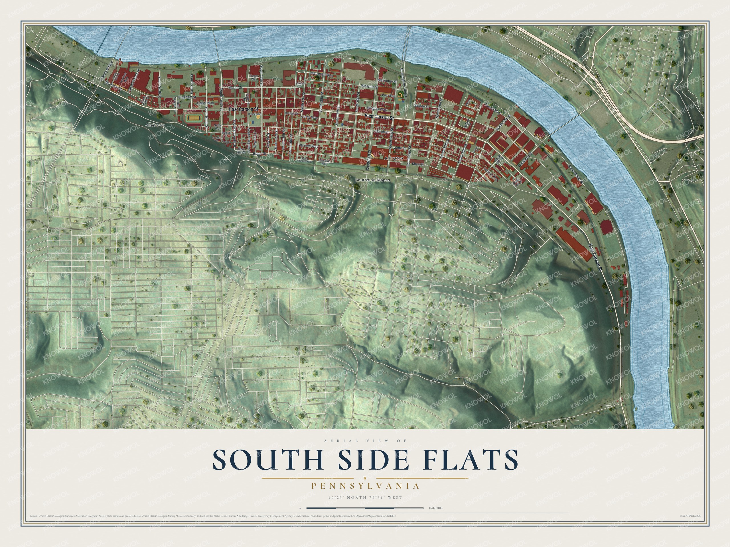 Watermarked full-map preview of South Side Flats, Pennsylvania