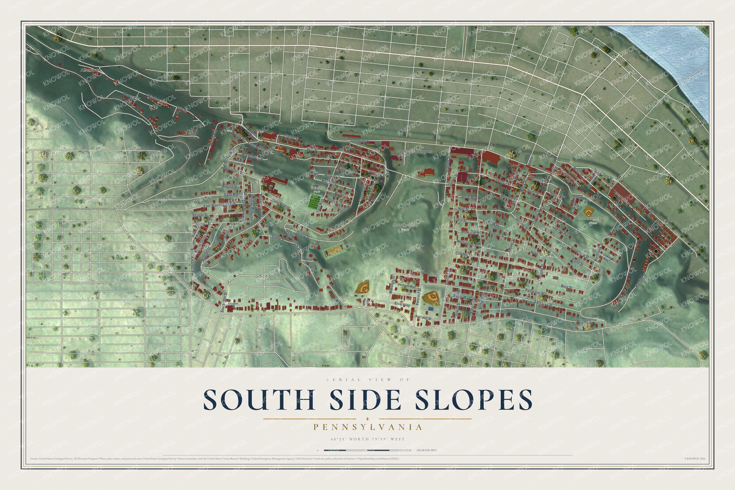 Watermarked full-map preview of South Side Slopes, Pennsylvania