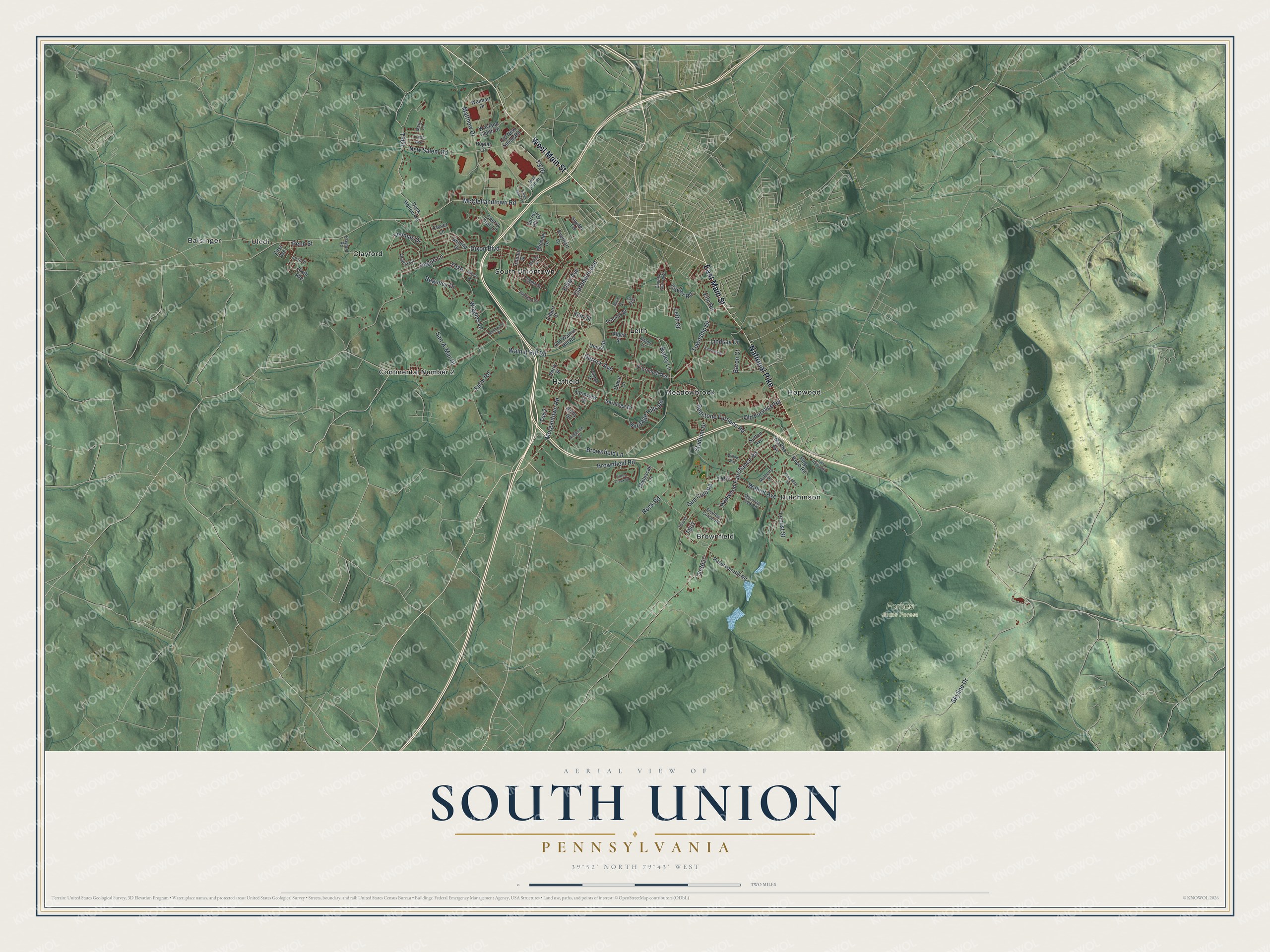 Watermarked full-map preview of South Union, Pennsylvania