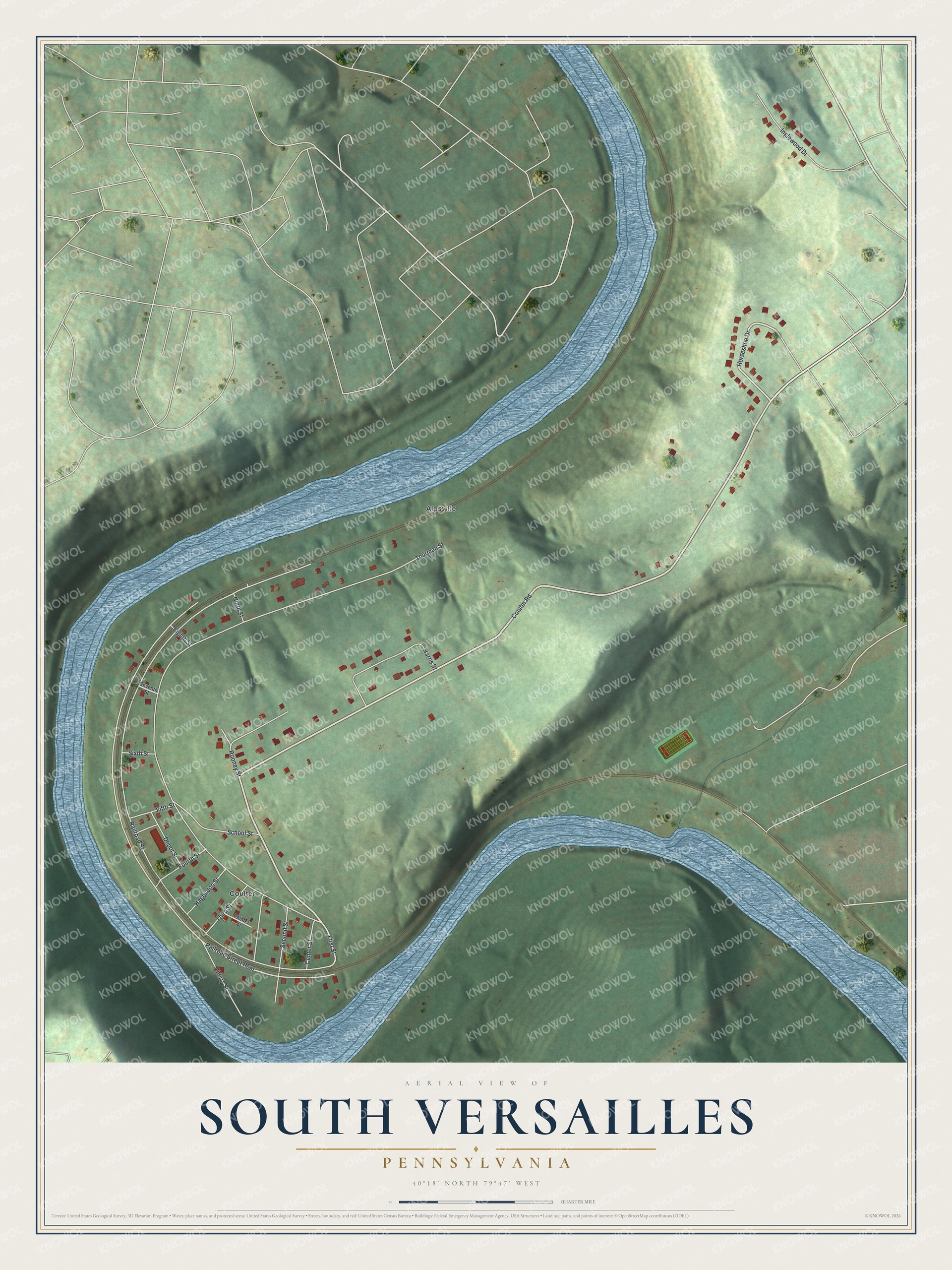 Watermarked full-map preview of South Versailles, Pennsylvania