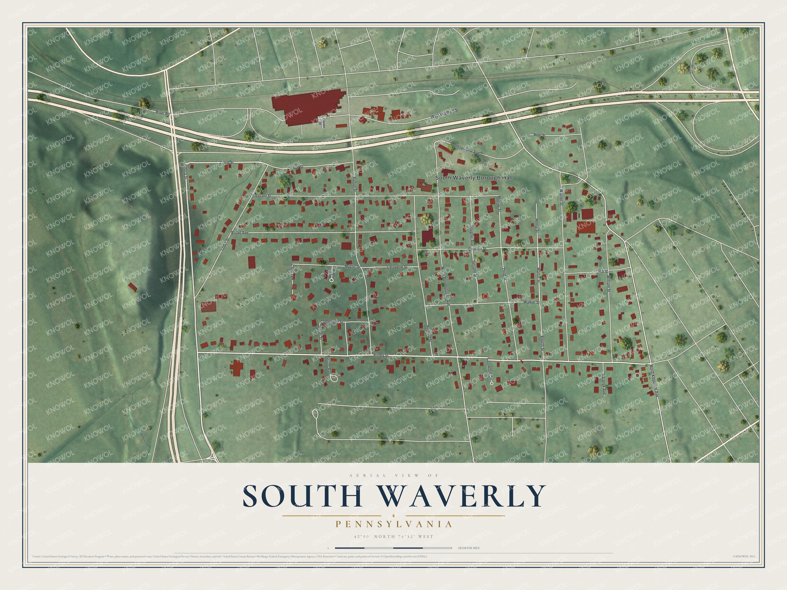 Watermarked full-map preview of South Waverly, Pennsylvania