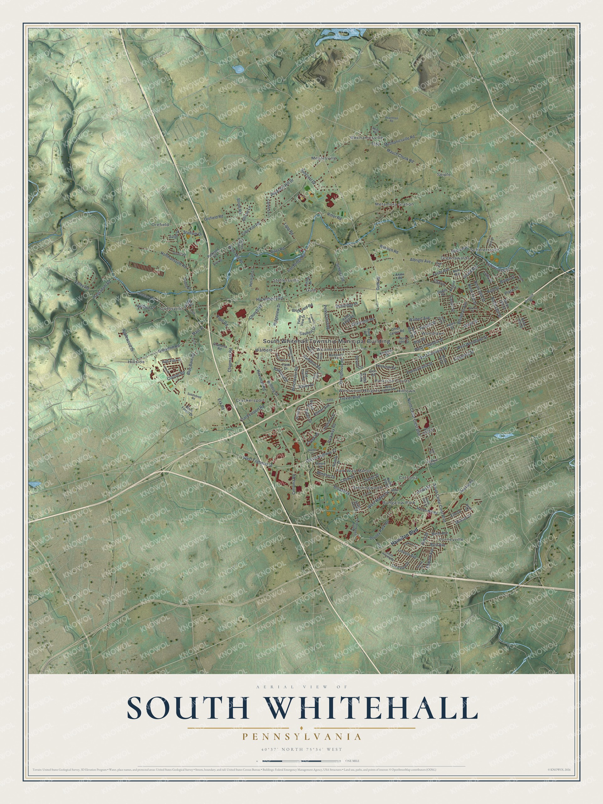 Watermarked full-map preview of South Whitehall, Pennsylvania