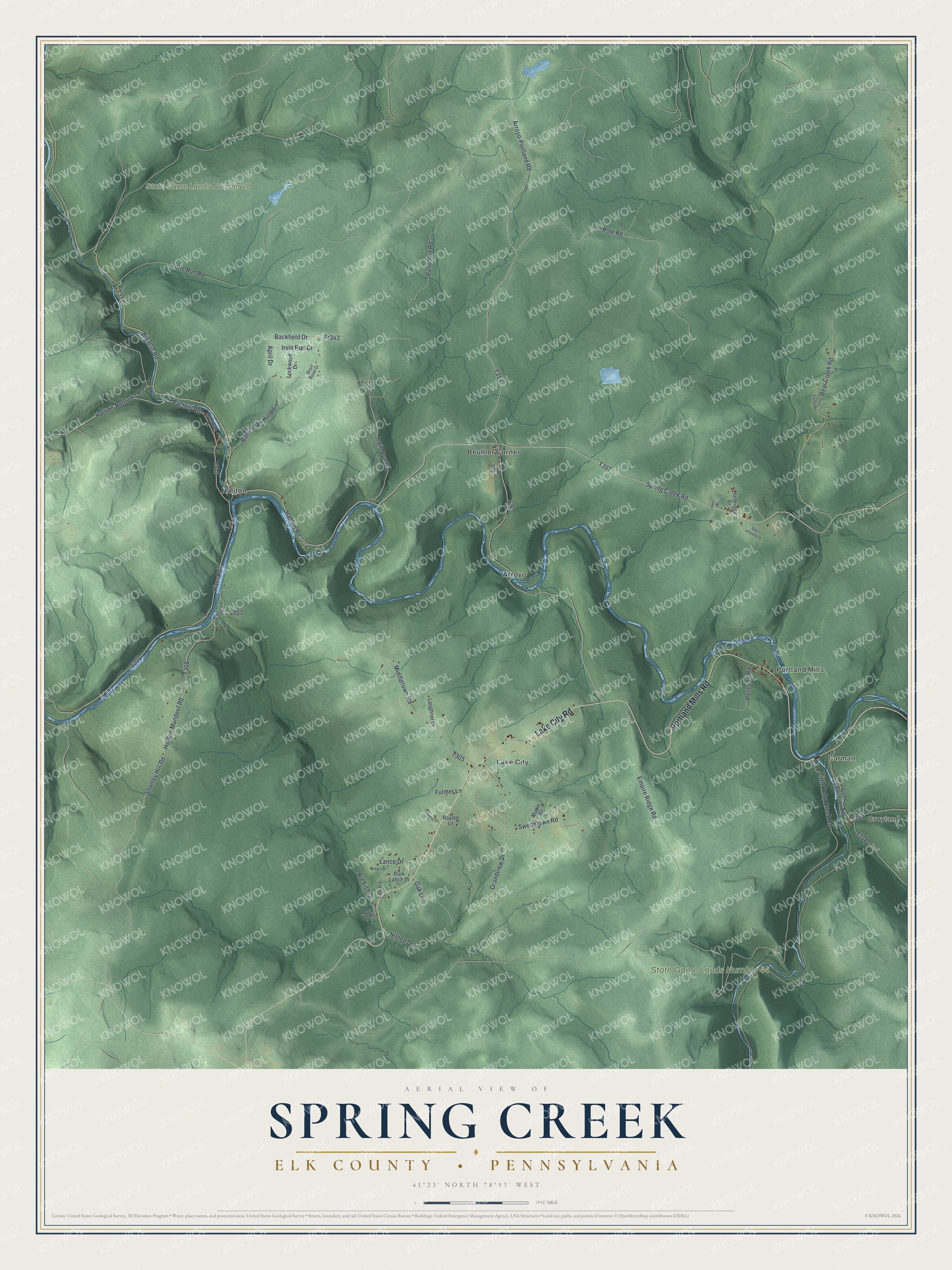 Watermarked full-map preview of Spring Creek, Pennsylvania