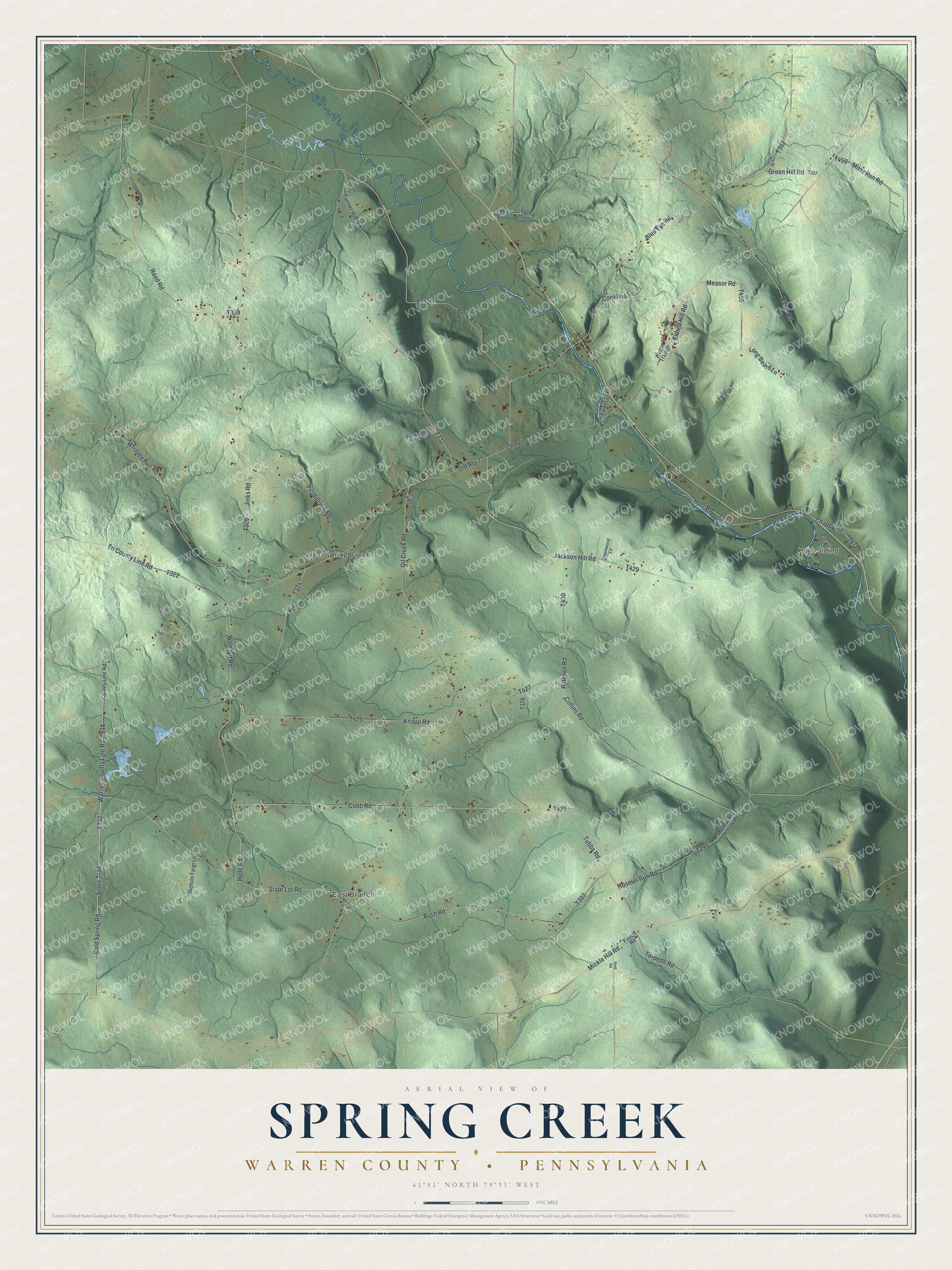 Watermarked full-map preview of Spring Creek, Pennsylvania