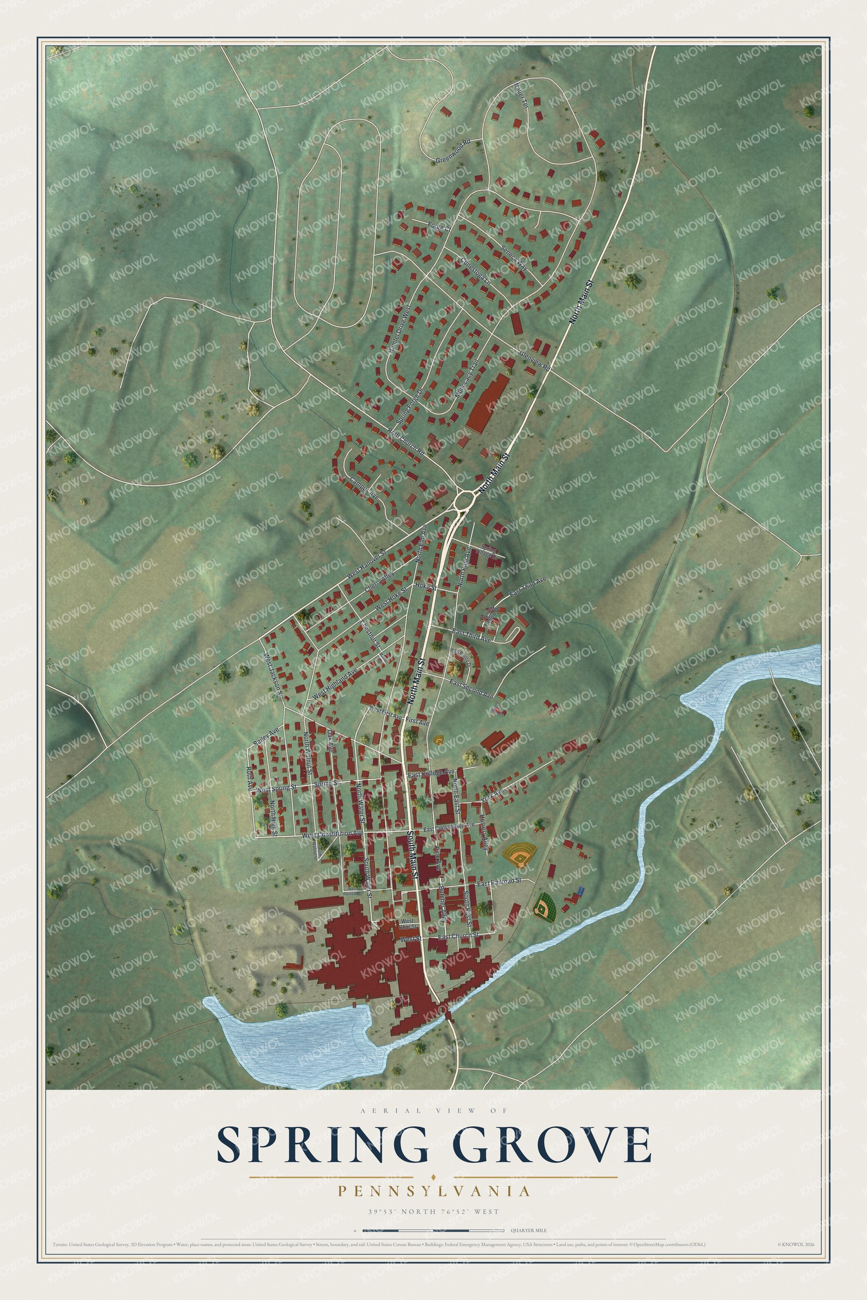 Watermarked full-map preview of Spring Grove, Pennsylvania