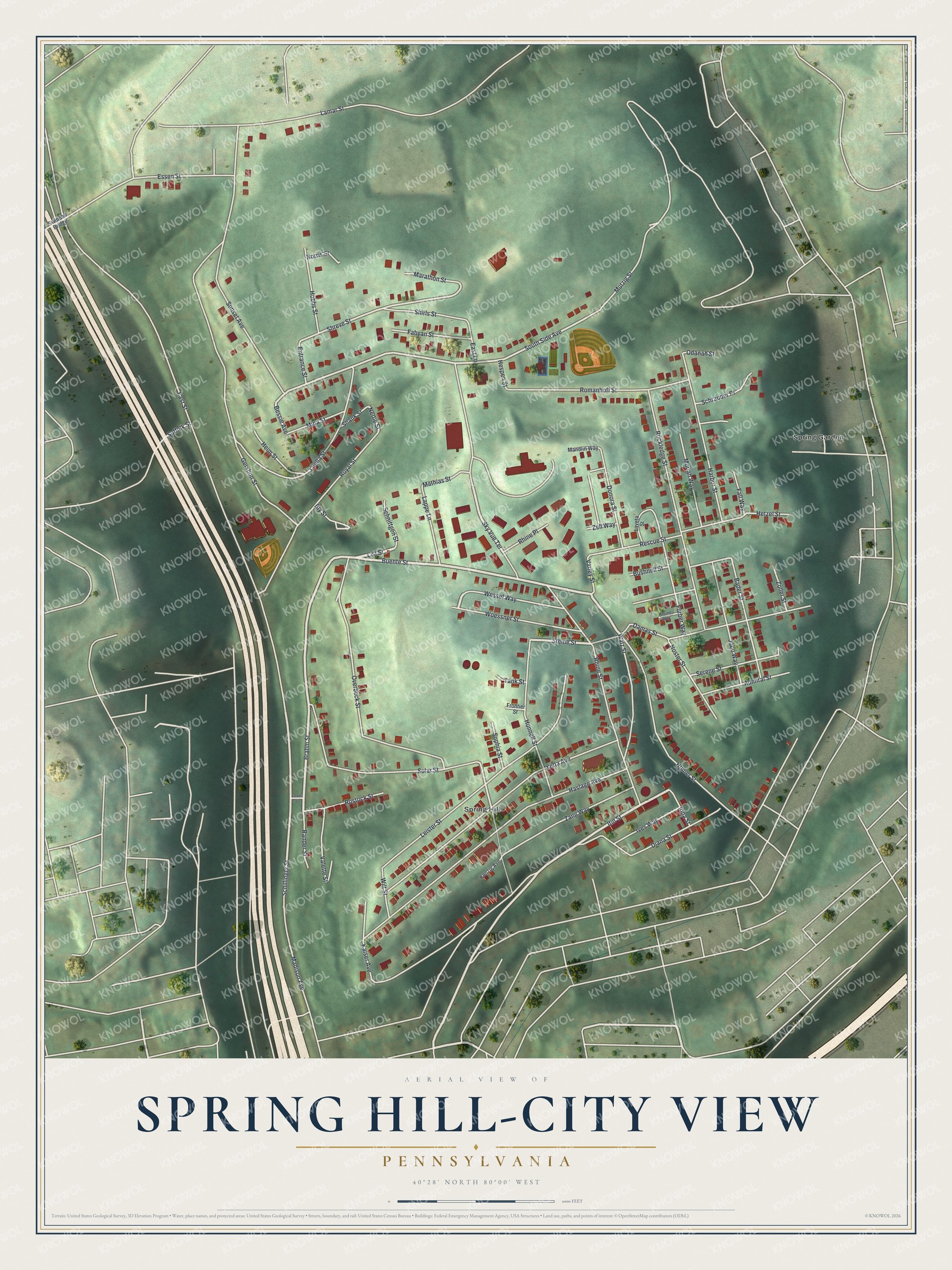Watermarked full-map preview of Spring Hill-City View, Pennsylvania