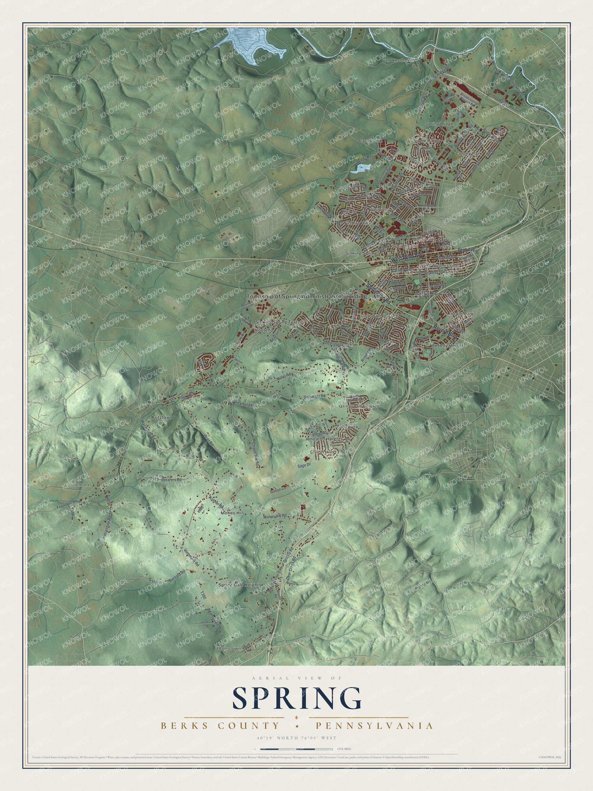 Watermarked full-map preview of Spring, Pennsylvania