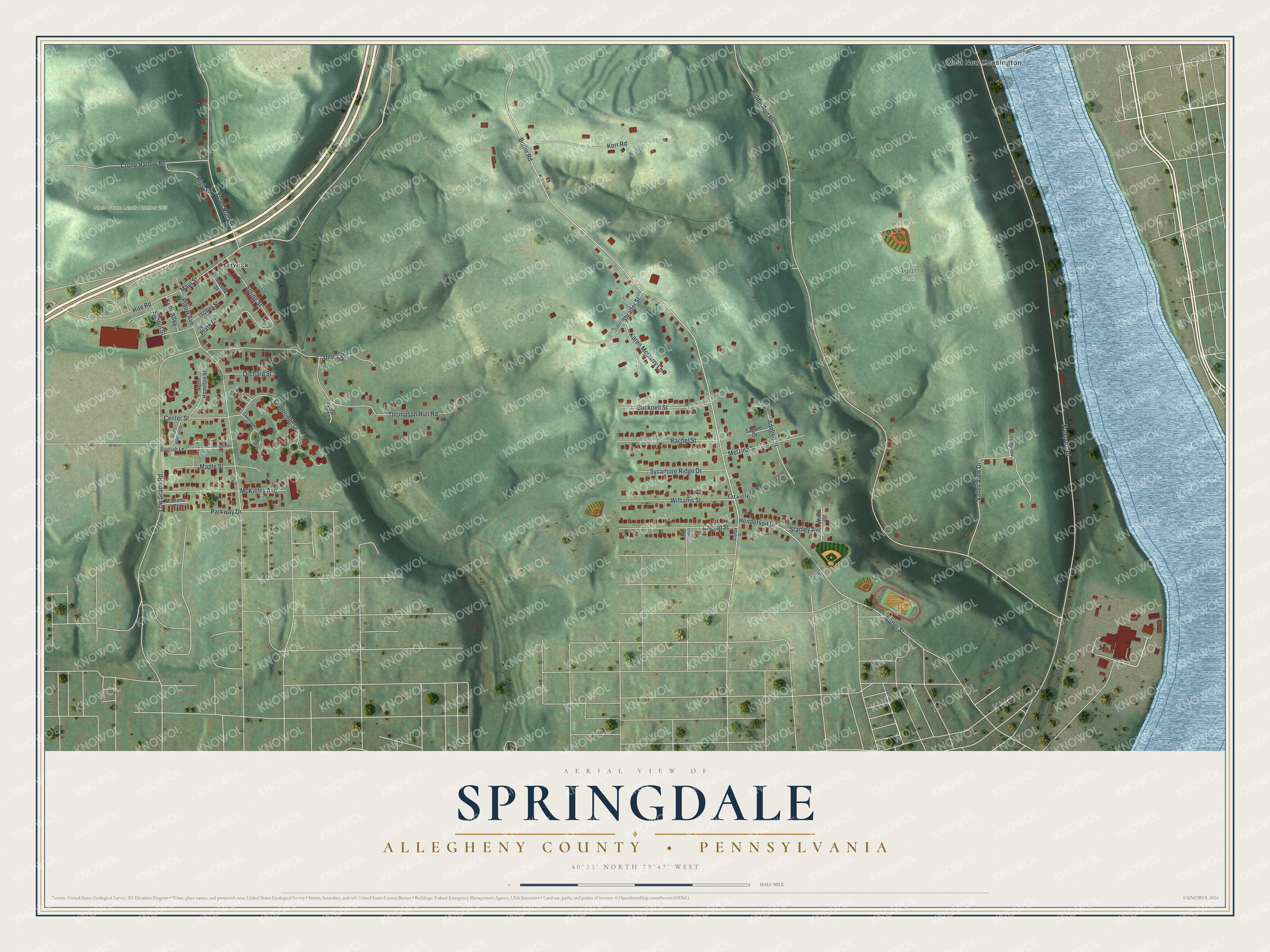 Watermarked full-map preview of Springdale, Pennsylvania