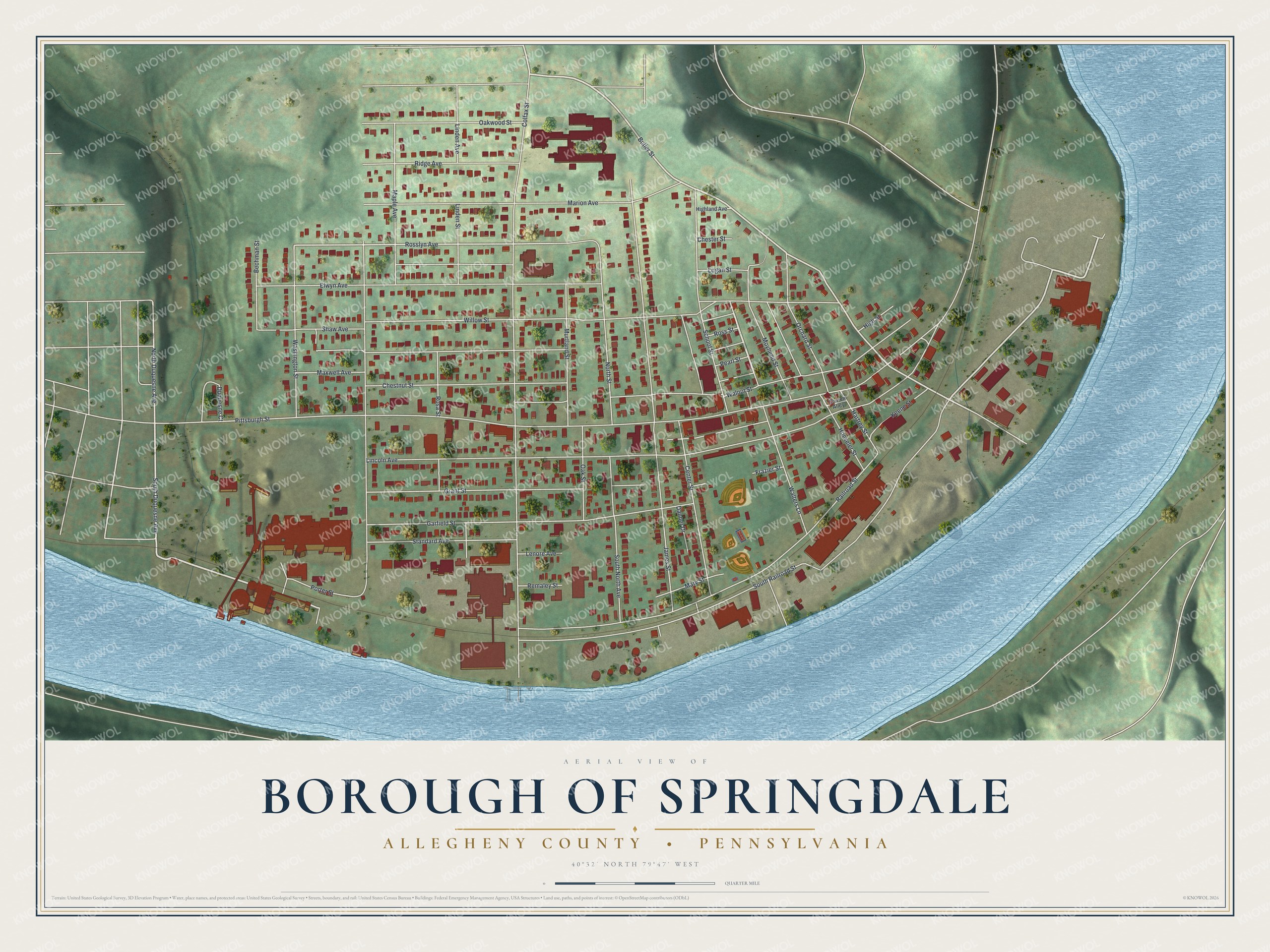 Watermarked full-map preview of Borough of Springdale, Pennsylvania