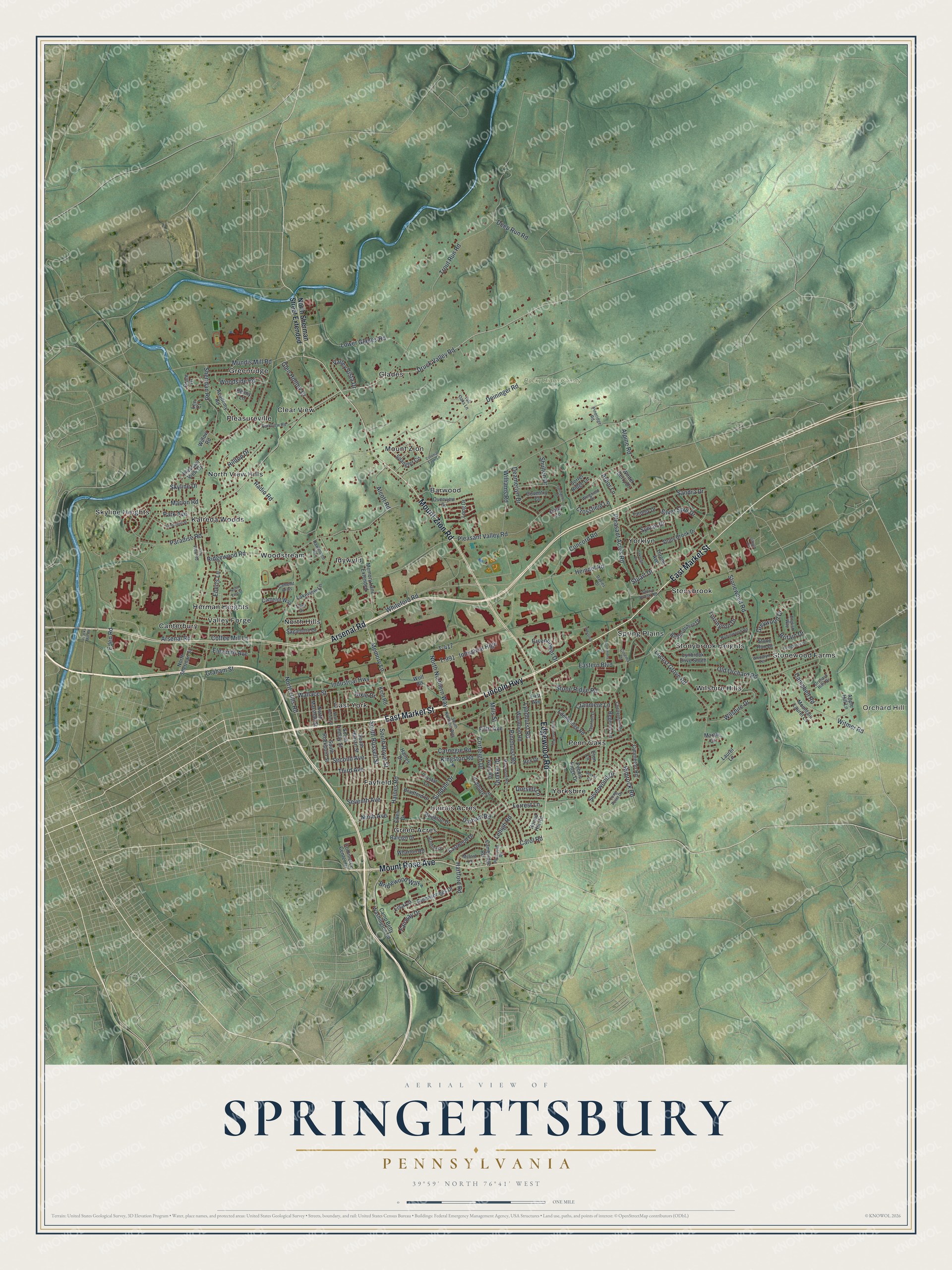 Watermarked full-map preview of Springettsbury, Pennsylvania
