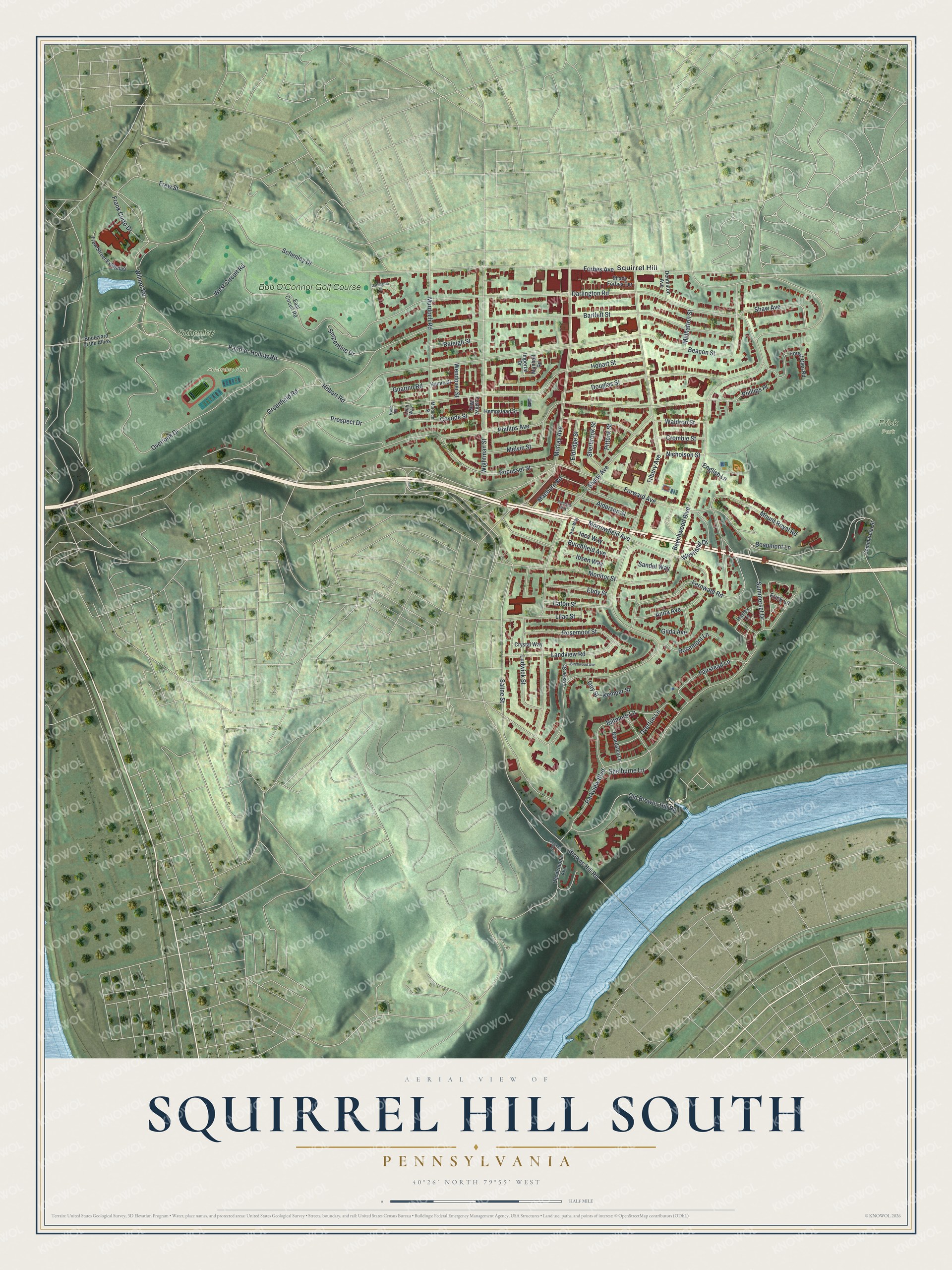 Watermarked full-map preview of Squirrel Hill South, Pennsylvania