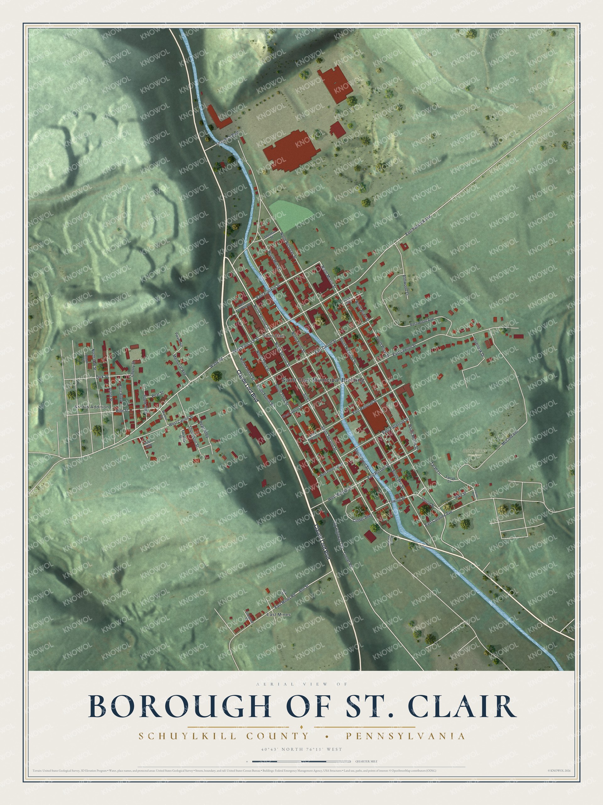 Watermarked full-map preview of Borough of St. Clair, Pennsylvania