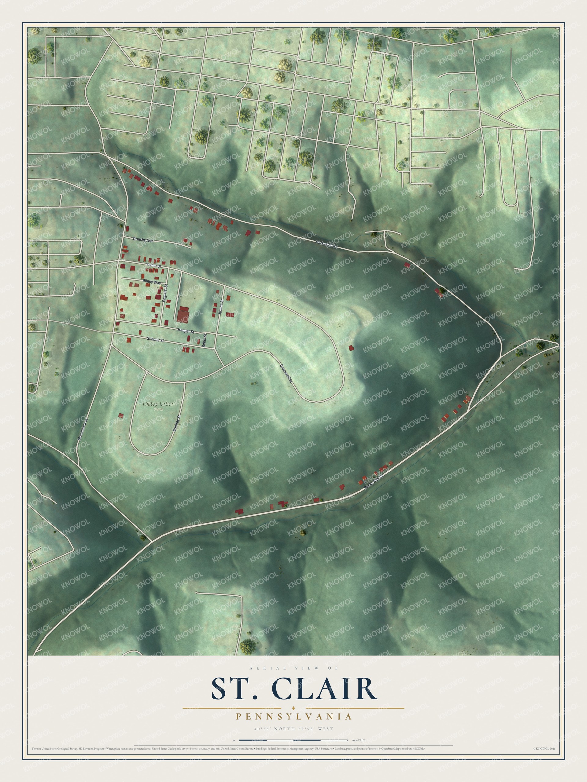 Watermarked full-map preview of St. Clair, Pennsylvania