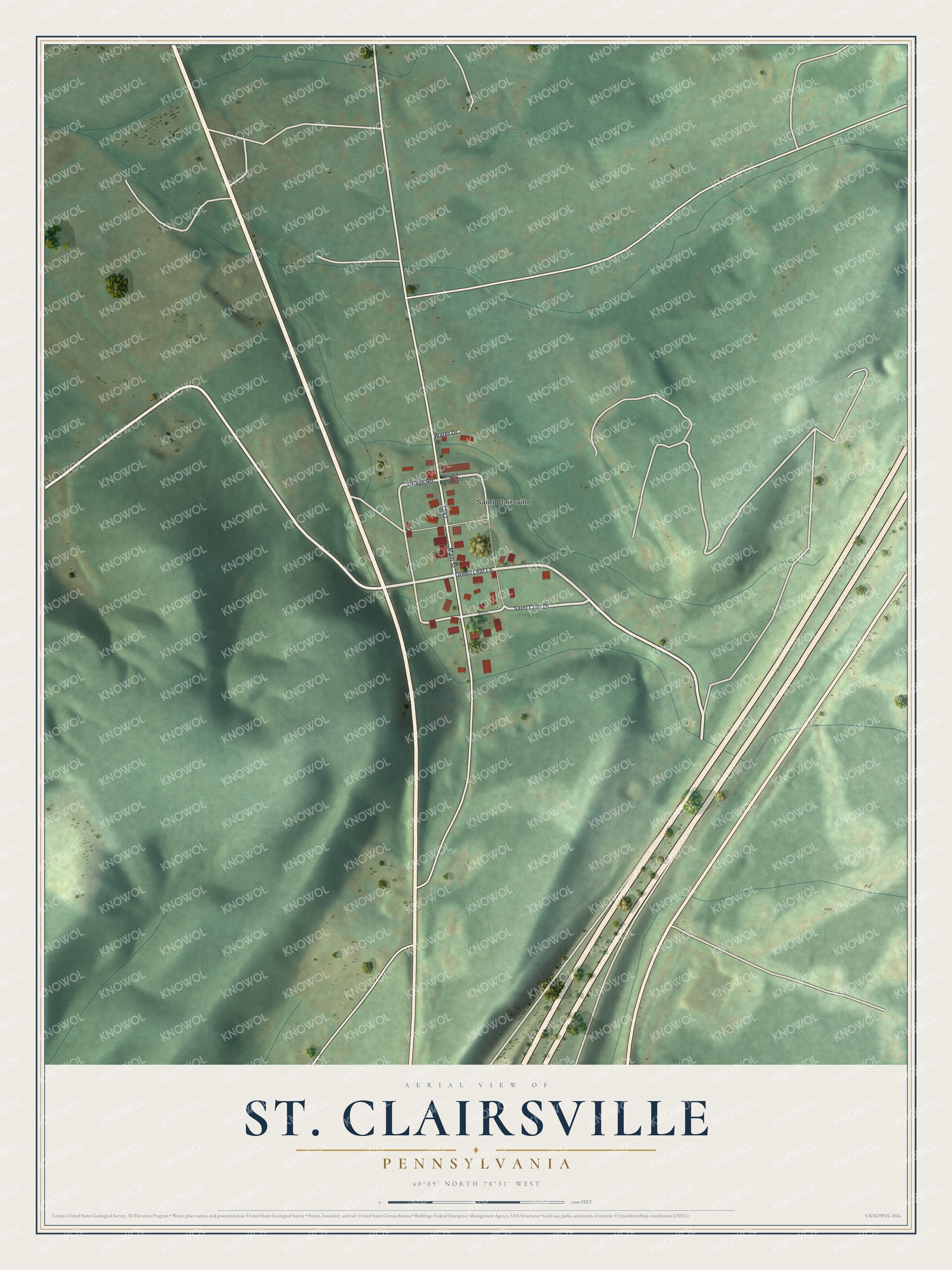 Watermarked full-map preview of St. Clairsville, Pennsylvania