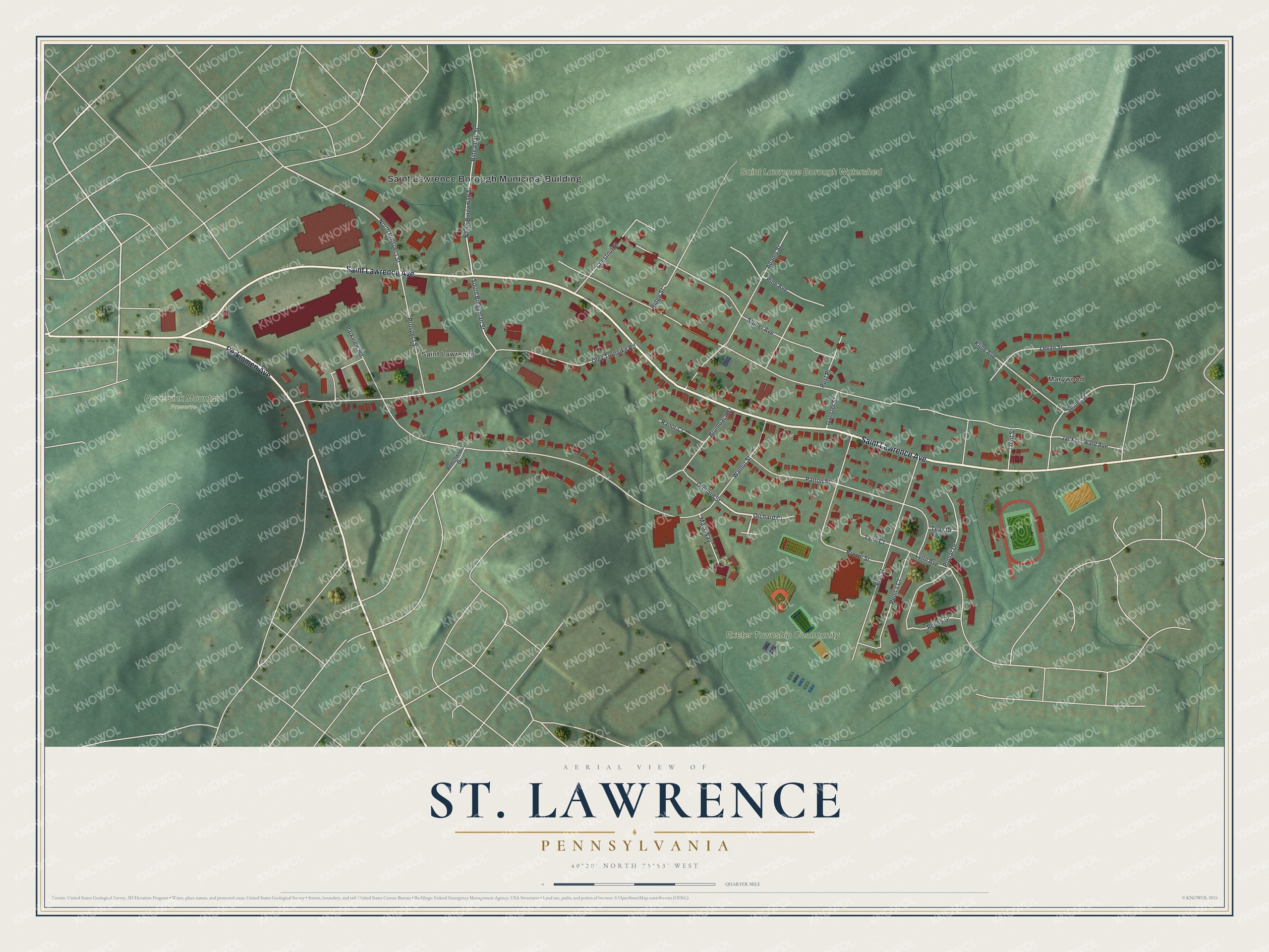 Watermarked full-map preview of St. Lawrence, Pennsylvania