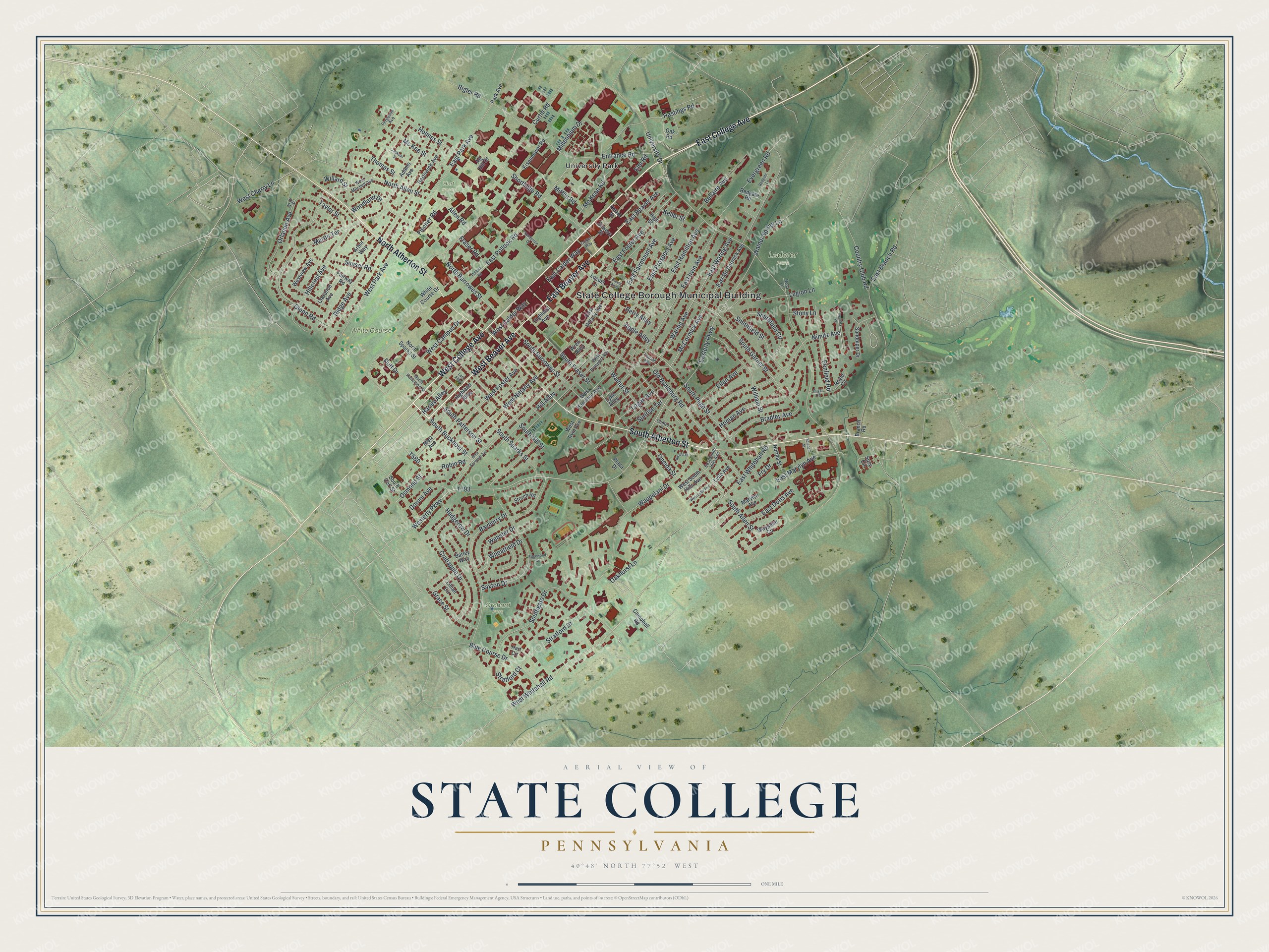Watermarked full-map preview of State College, Pennsylvania
