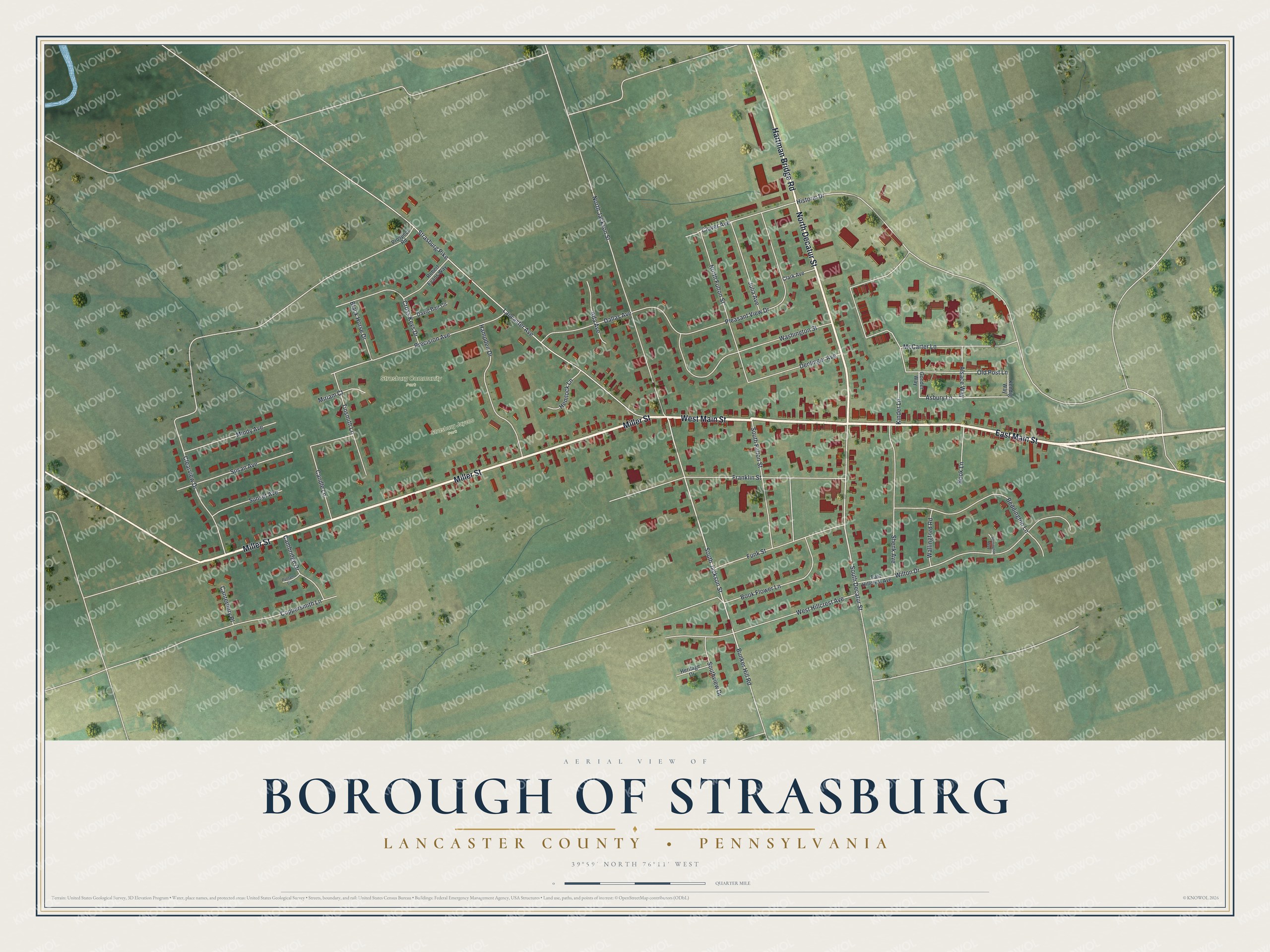 Watermarked full-map preview of Borough of Strasburg, Pennsylvania