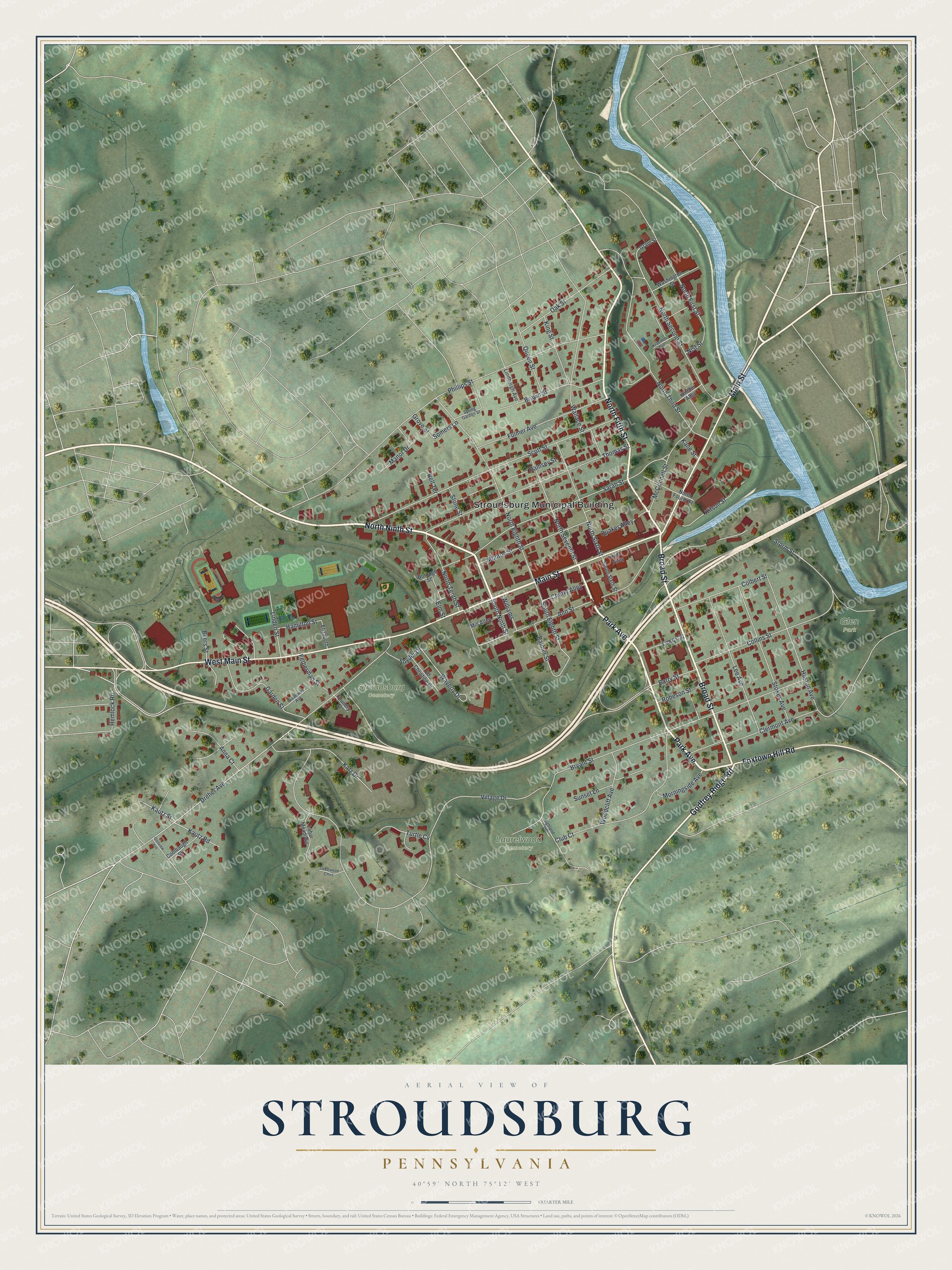 Watermarked full-map preview of Stroudsburg, Pennsylvania