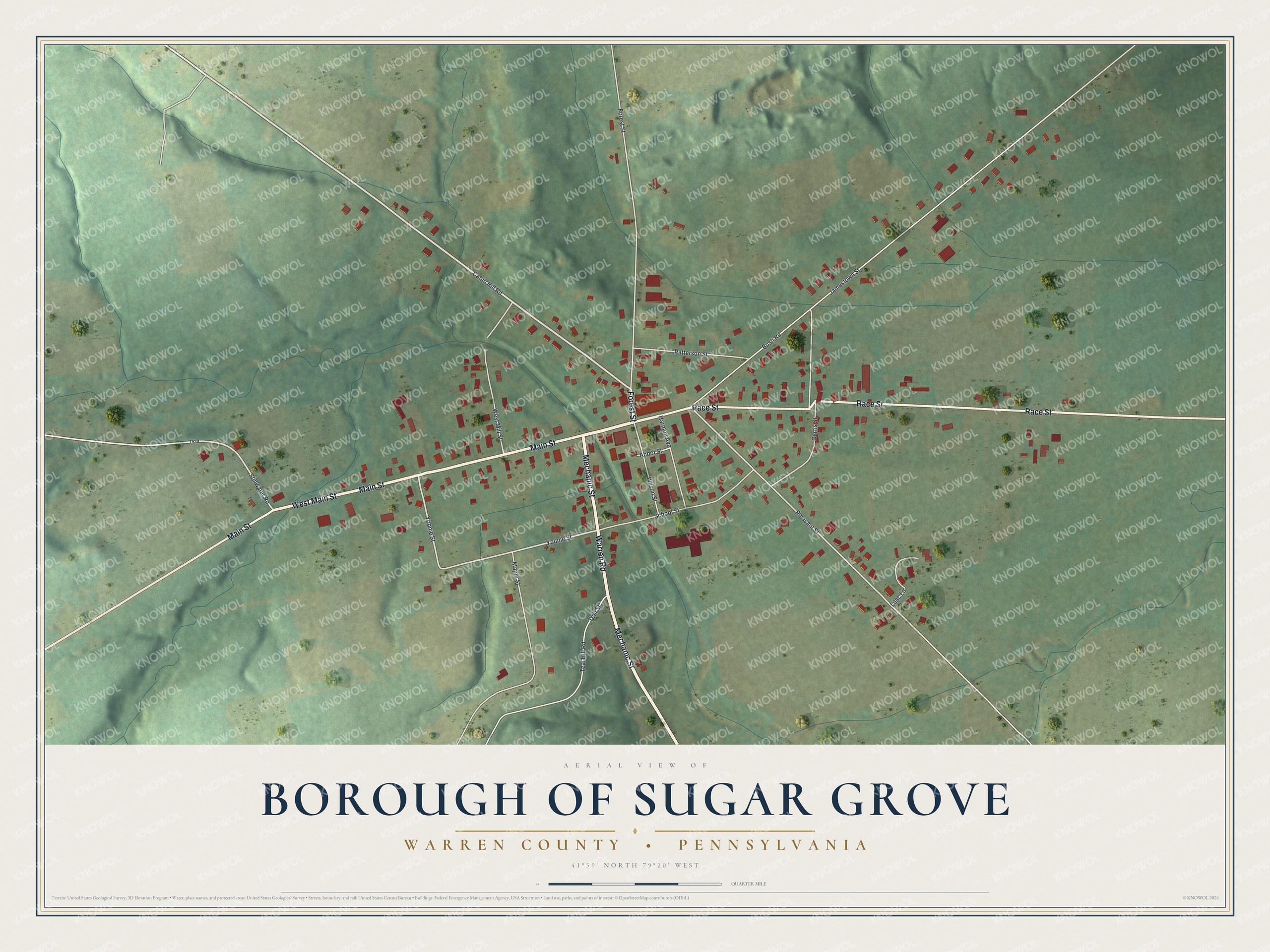 Watermarked full-map preview of Borough of Sugar Grove, Pennsylvania