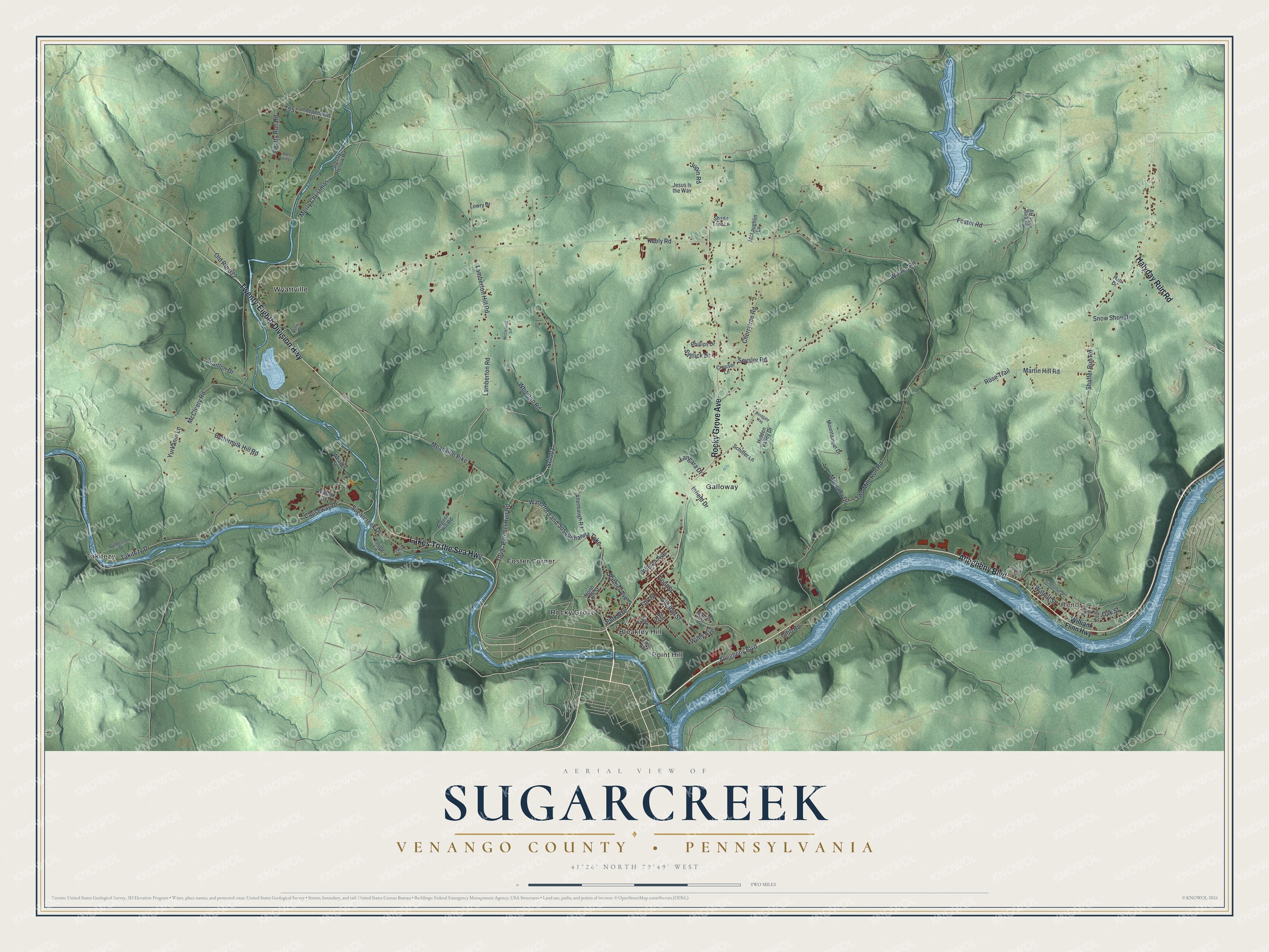 Watermarked full-map preview of Sugarcreek, Pennsylvania