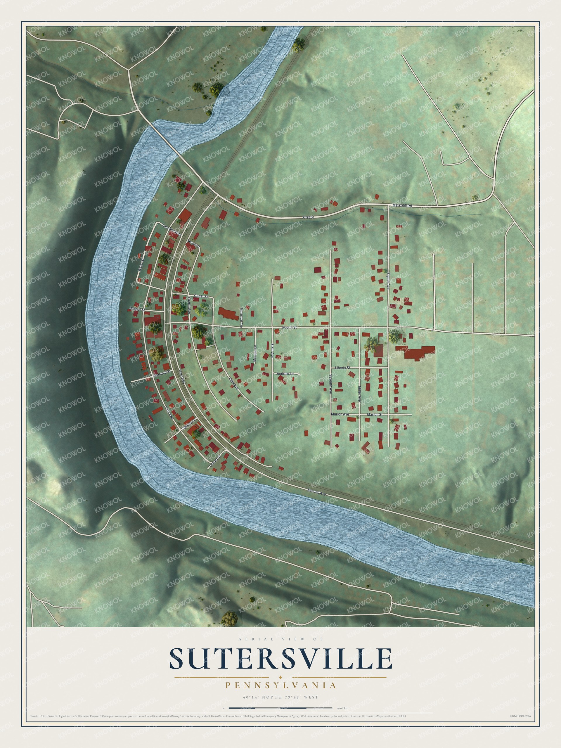 Watermarked full-map preview of Sutersville, Pennsylvania