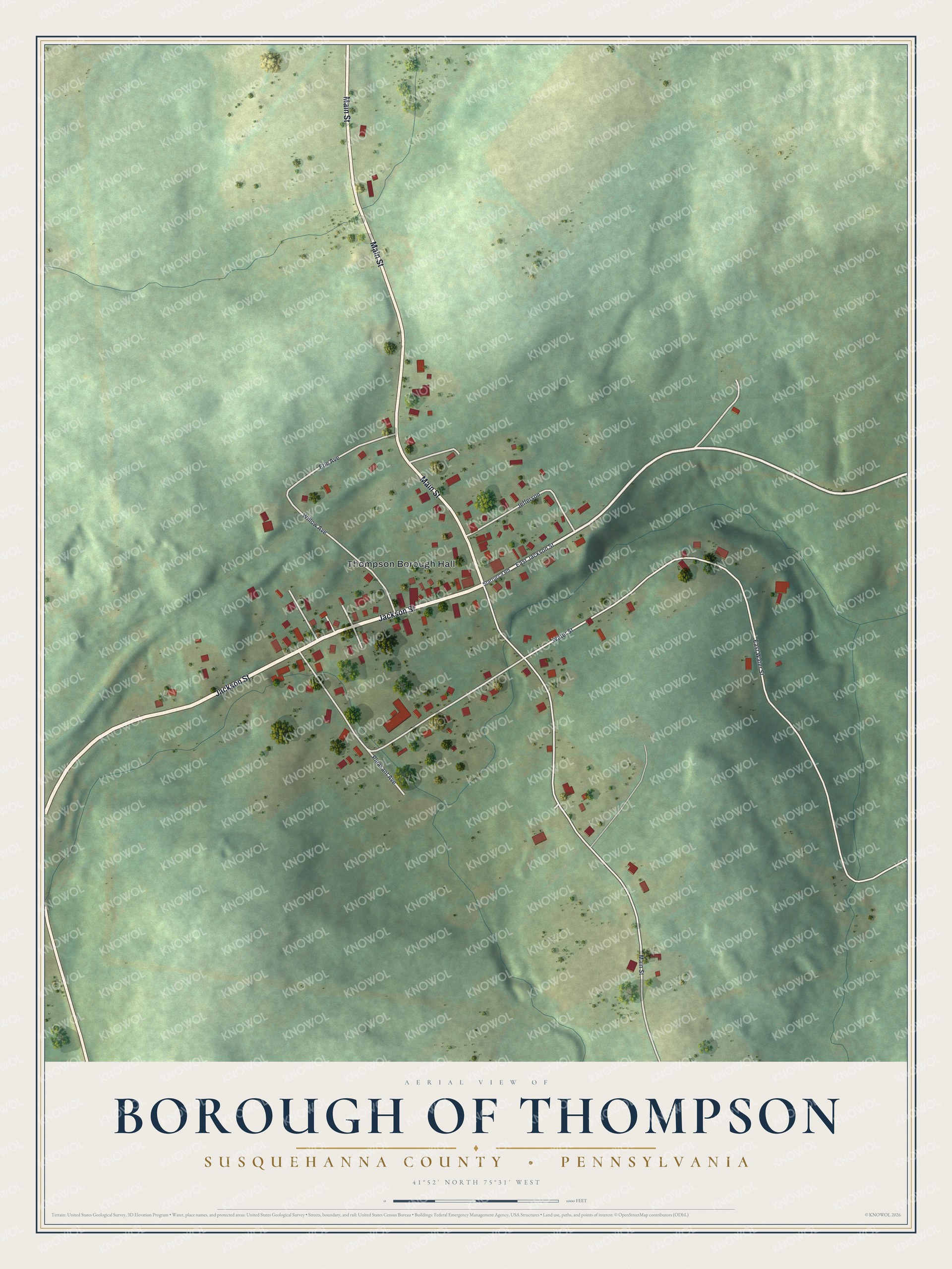 Watermarked full-map preview of Borough of Thompson, Pennsylvania