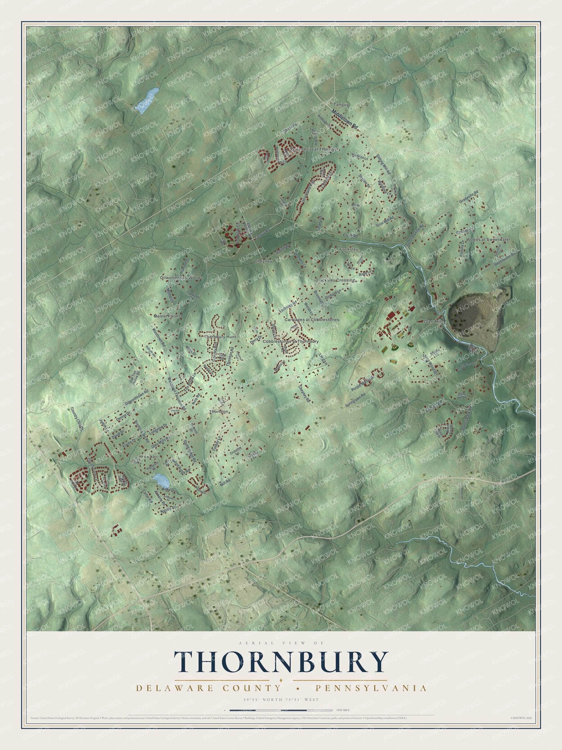Watermarked full-map preview of Thornbury, Pennsylvania