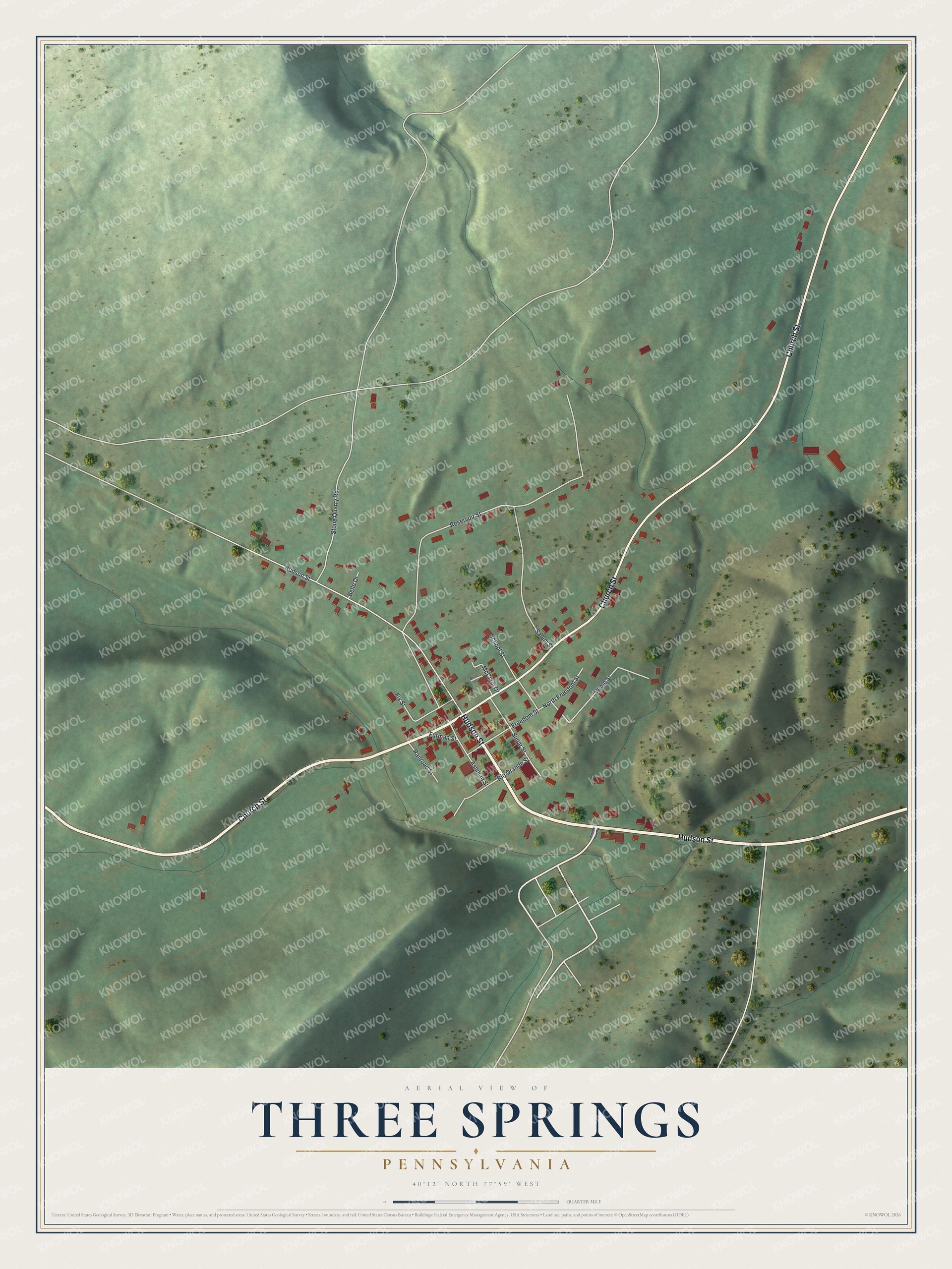 Watermarked full-map preview of Three Springs, Pennsylvania