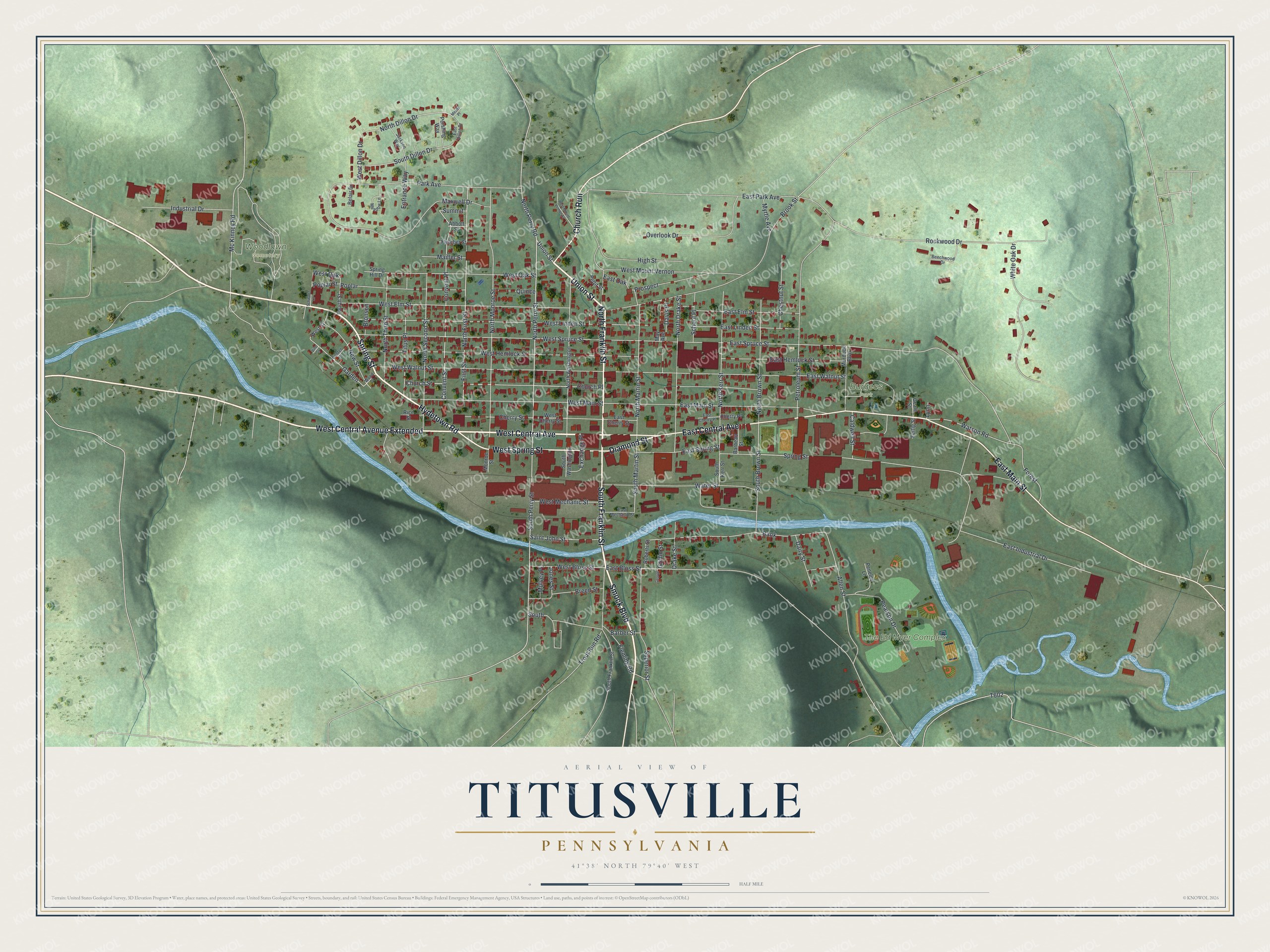 Watermarked full-map preview of Titusville, Pennsylvania