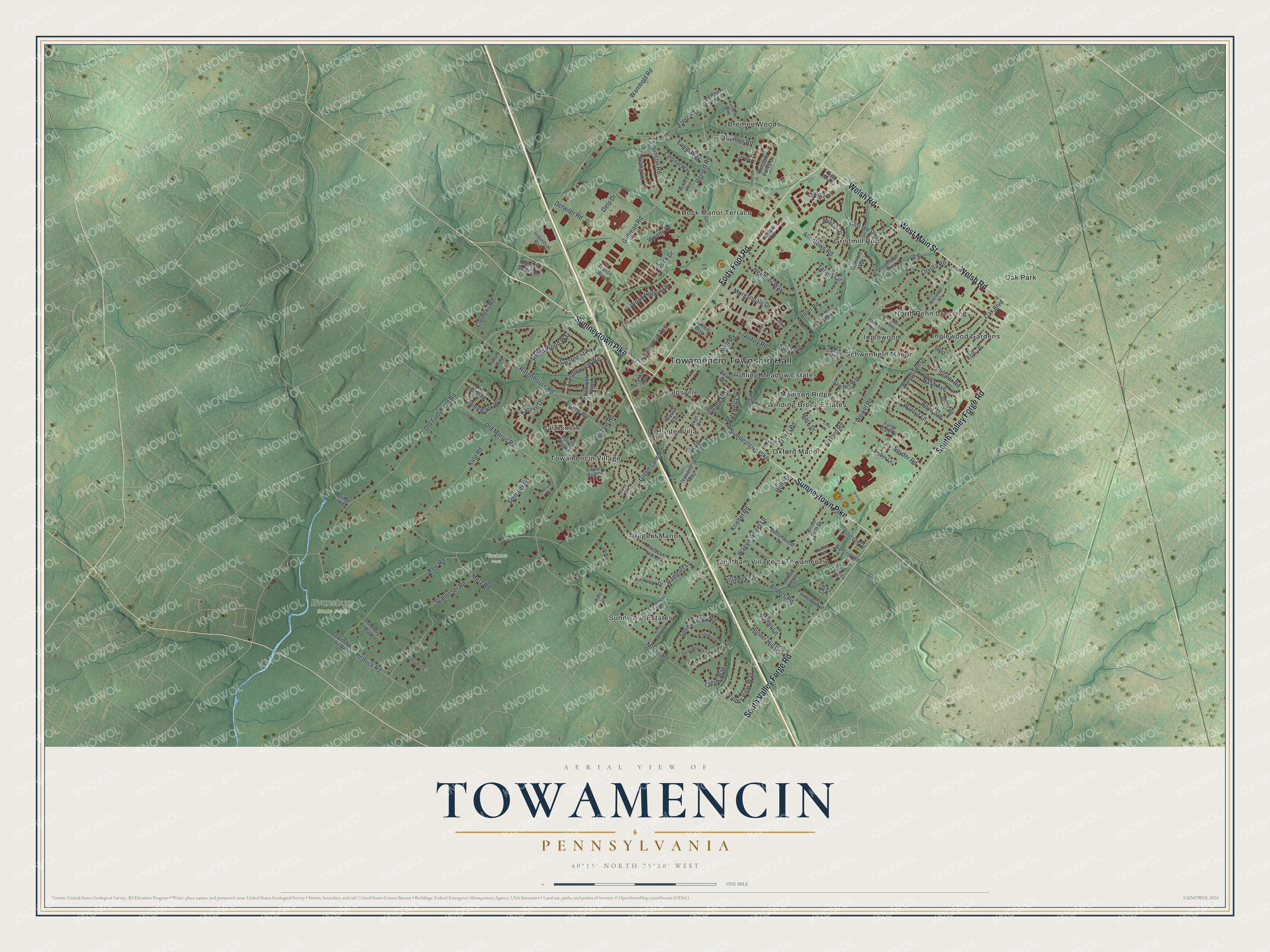 Watermarked full-map preview of Towamencin, Pennsylvania