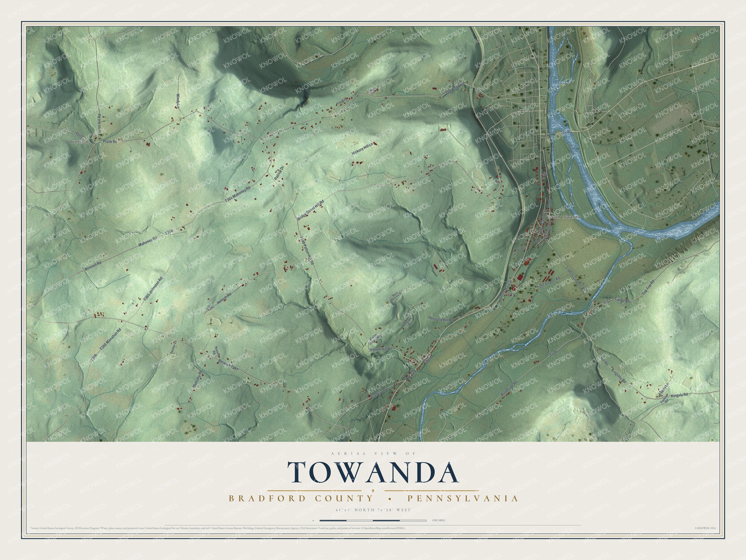 Watermarked full-map preview of Towanda, Pennsylvania