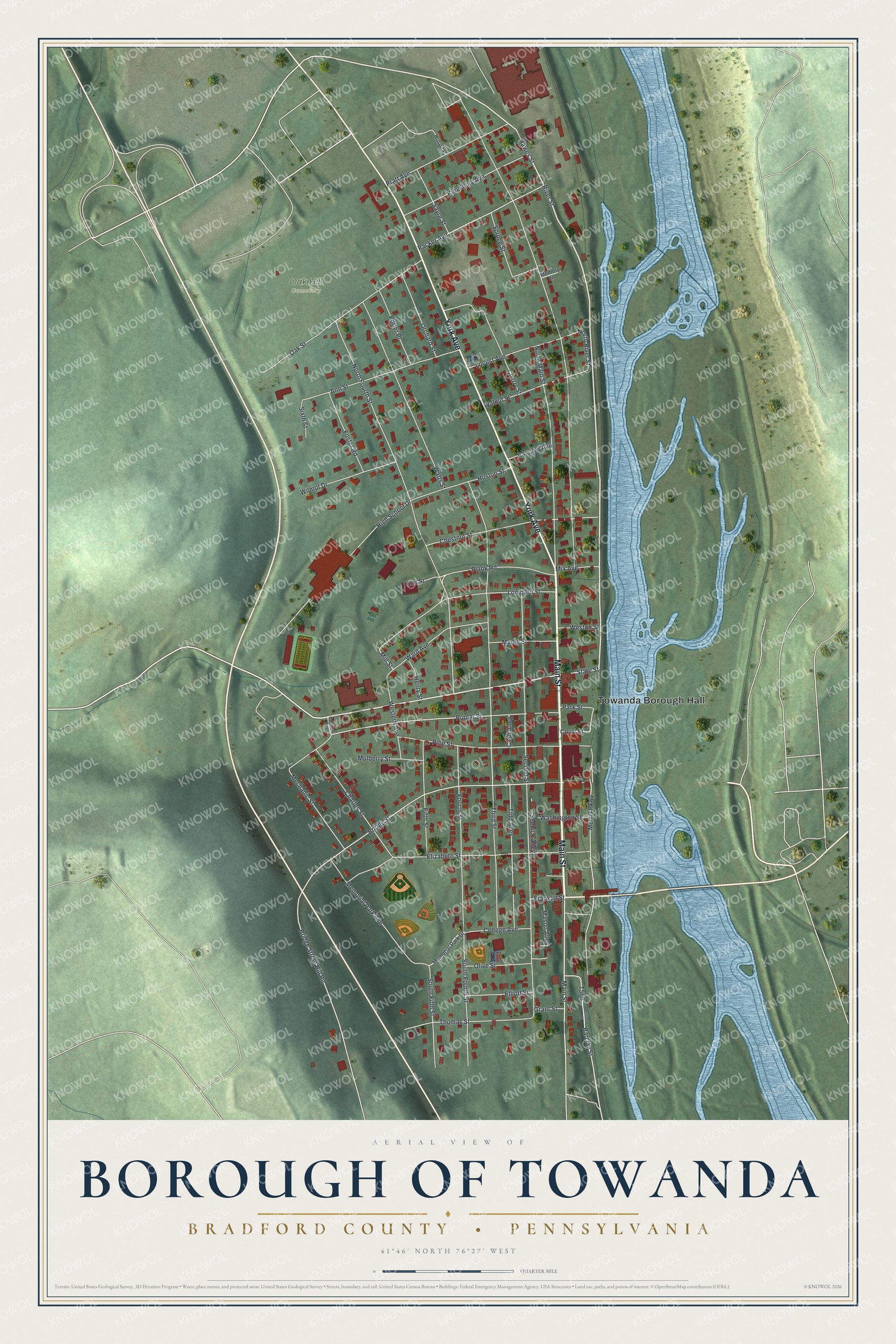 Watermarked full-map preview of Borough of Towanda, Pennsylvania