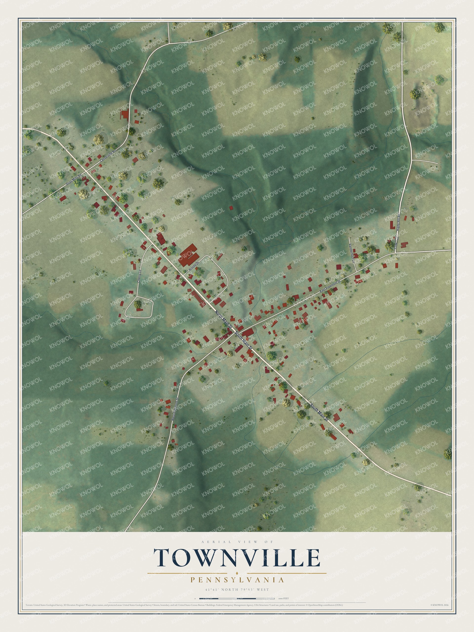Watermarked full-map preview of Townville, Pennsylvania