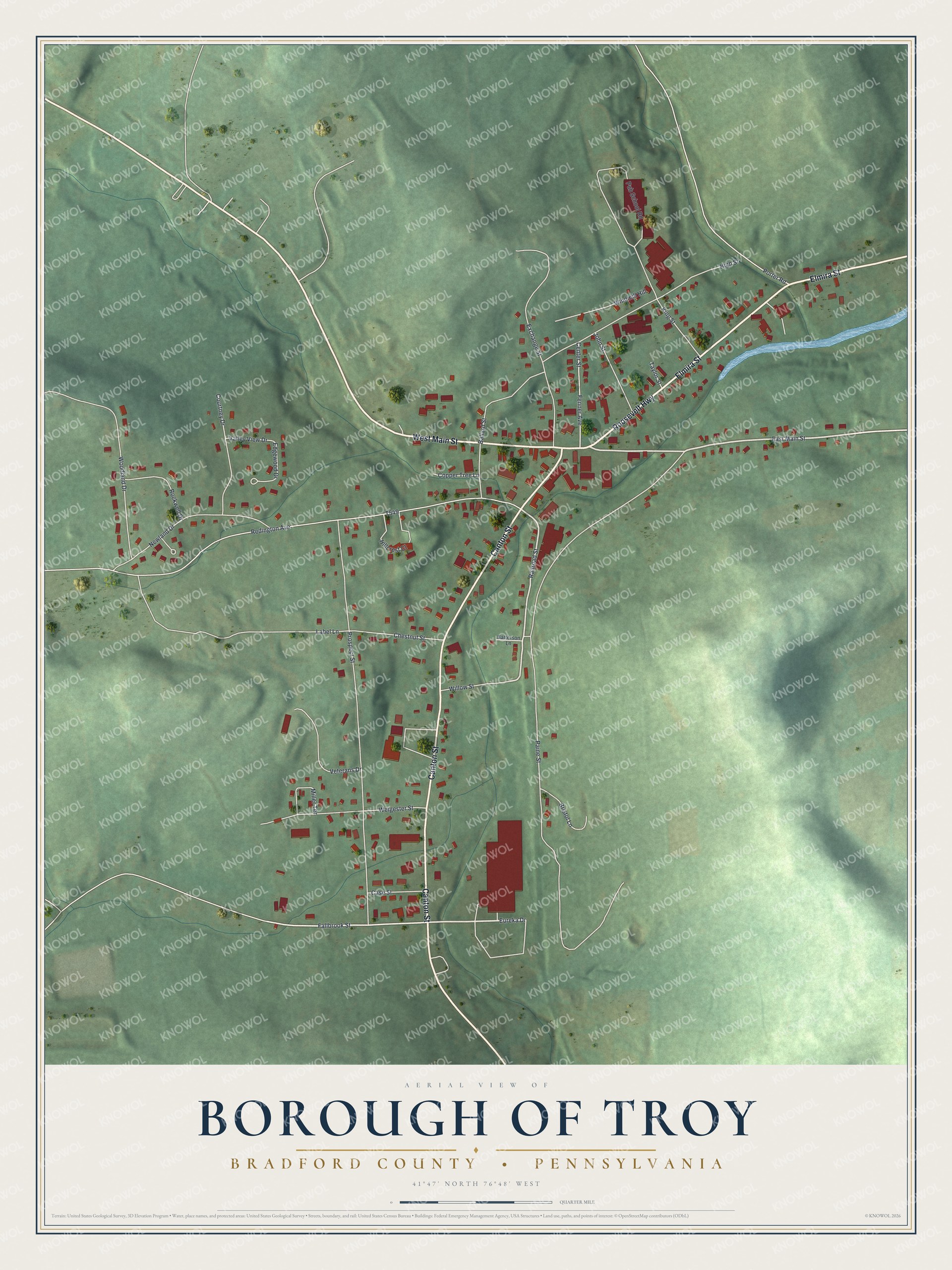 Watermarked full-map preview of Borough of Troy, Pennsylvania