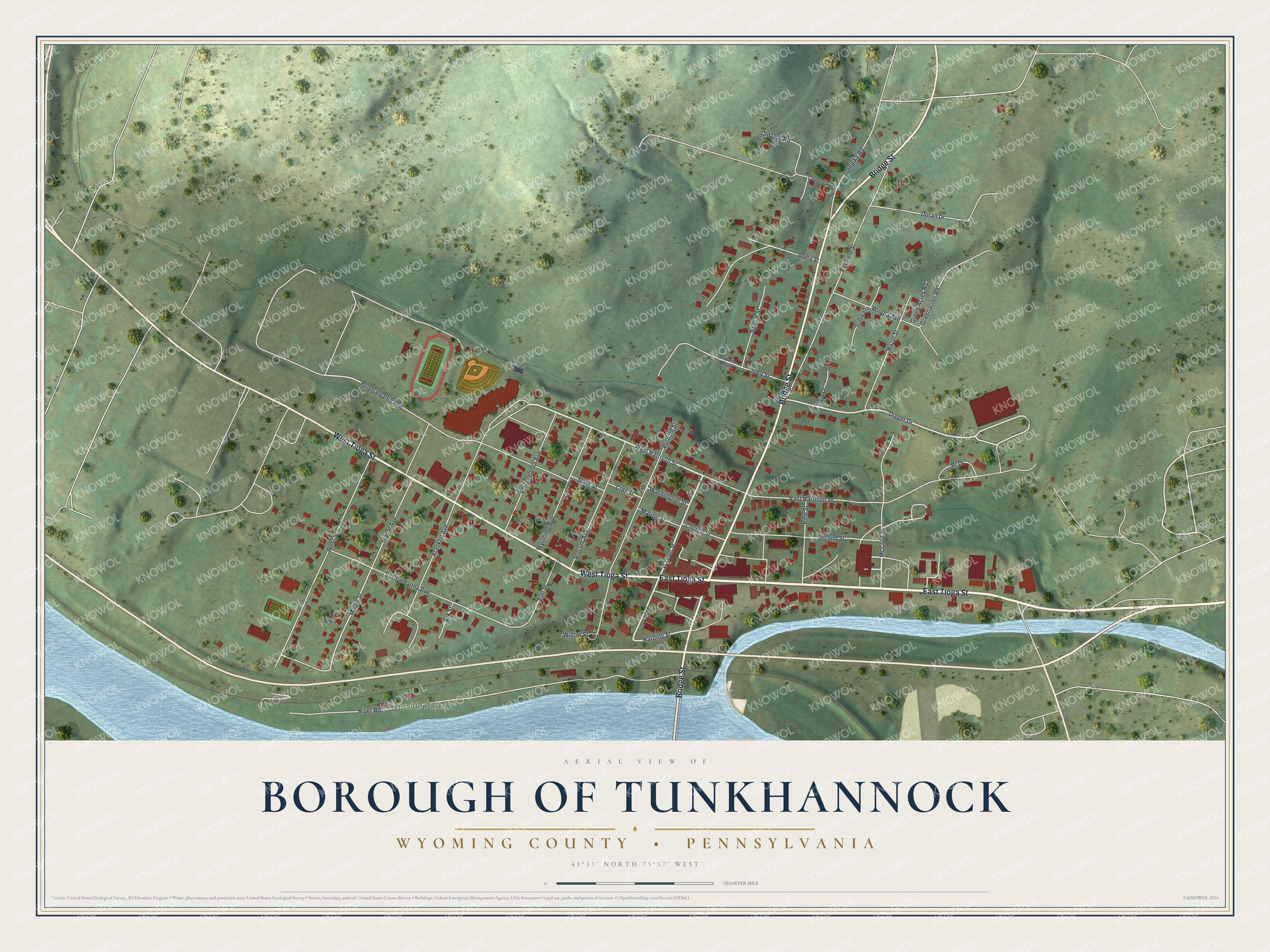 Watermarked full-map preview of Borough of Tunkhannock, Pennsylvania