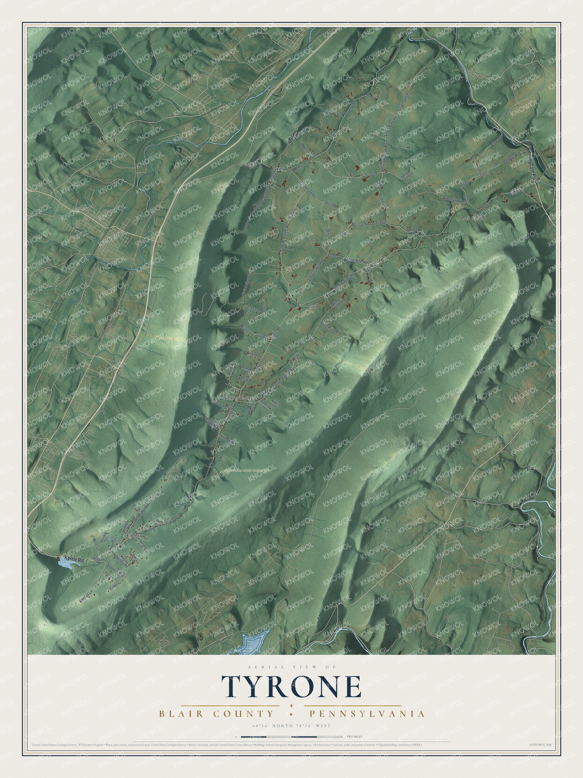Watermarked full-map preview of Tyrone, Pennsylvania