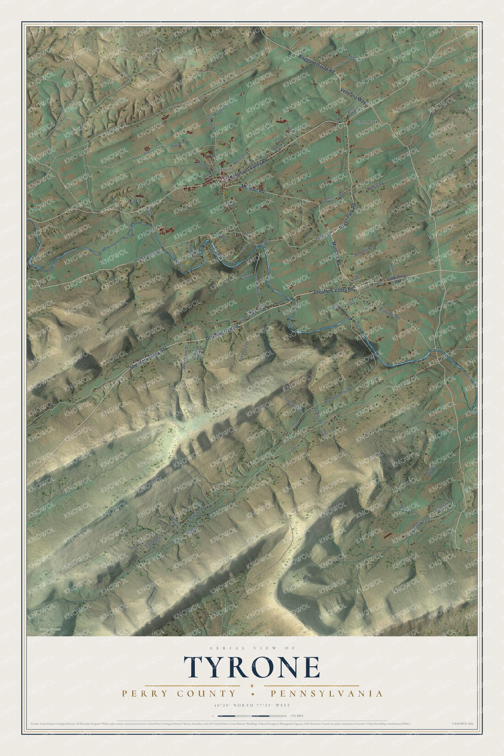 Watermarked full-map preview of Tyrone, Pennsylvania