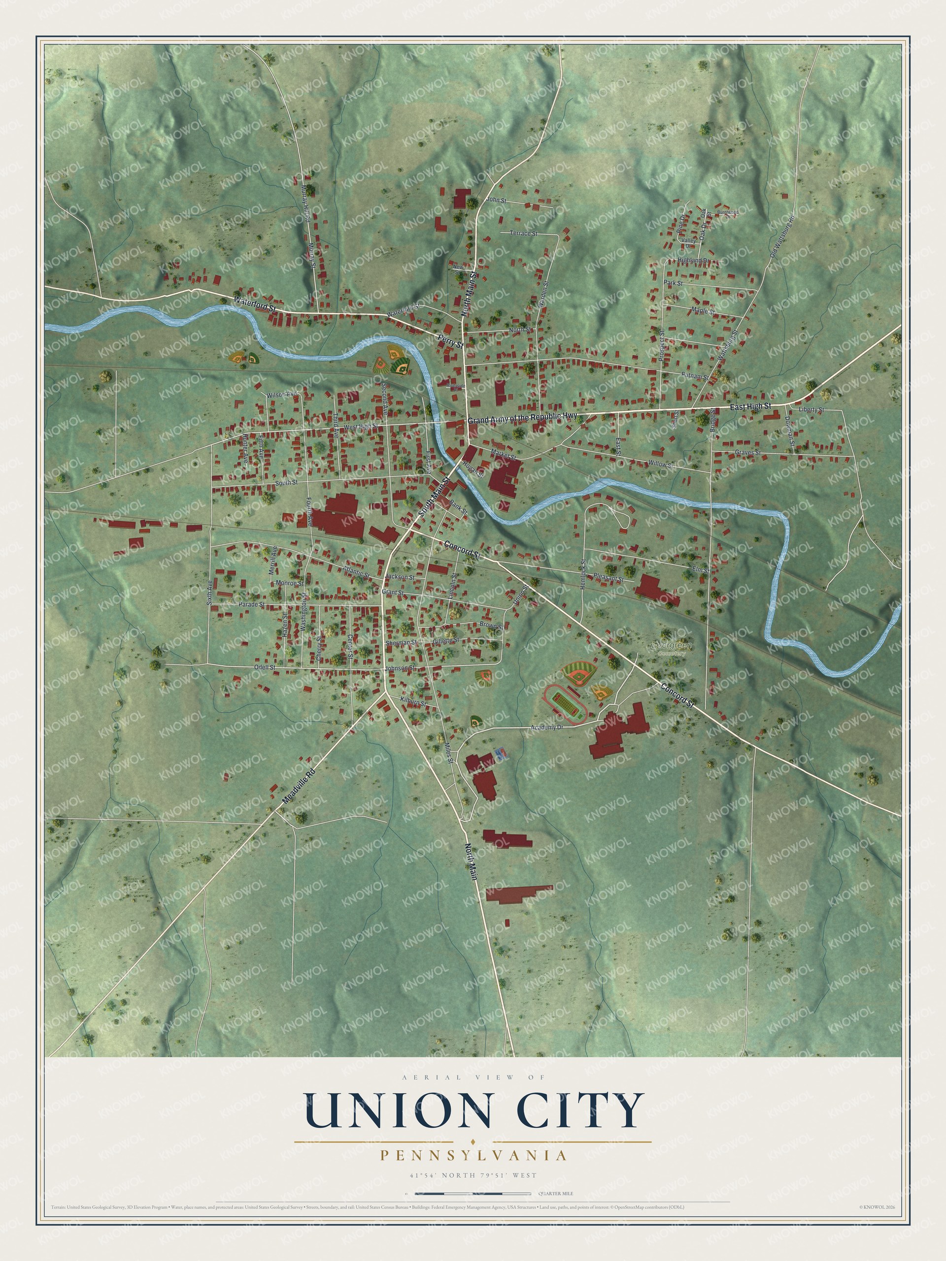 Watermarked full-map preview of Union City, Pennsylvania