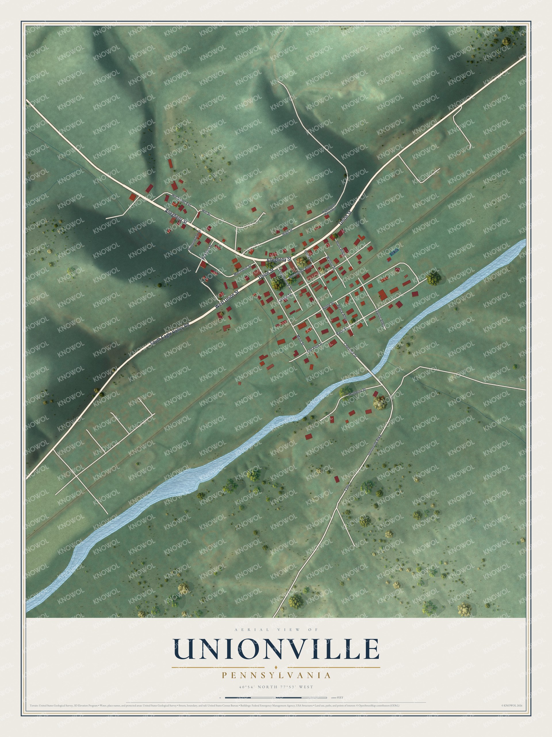 Watermarked full-map preview of Unionville, Pennsylvania