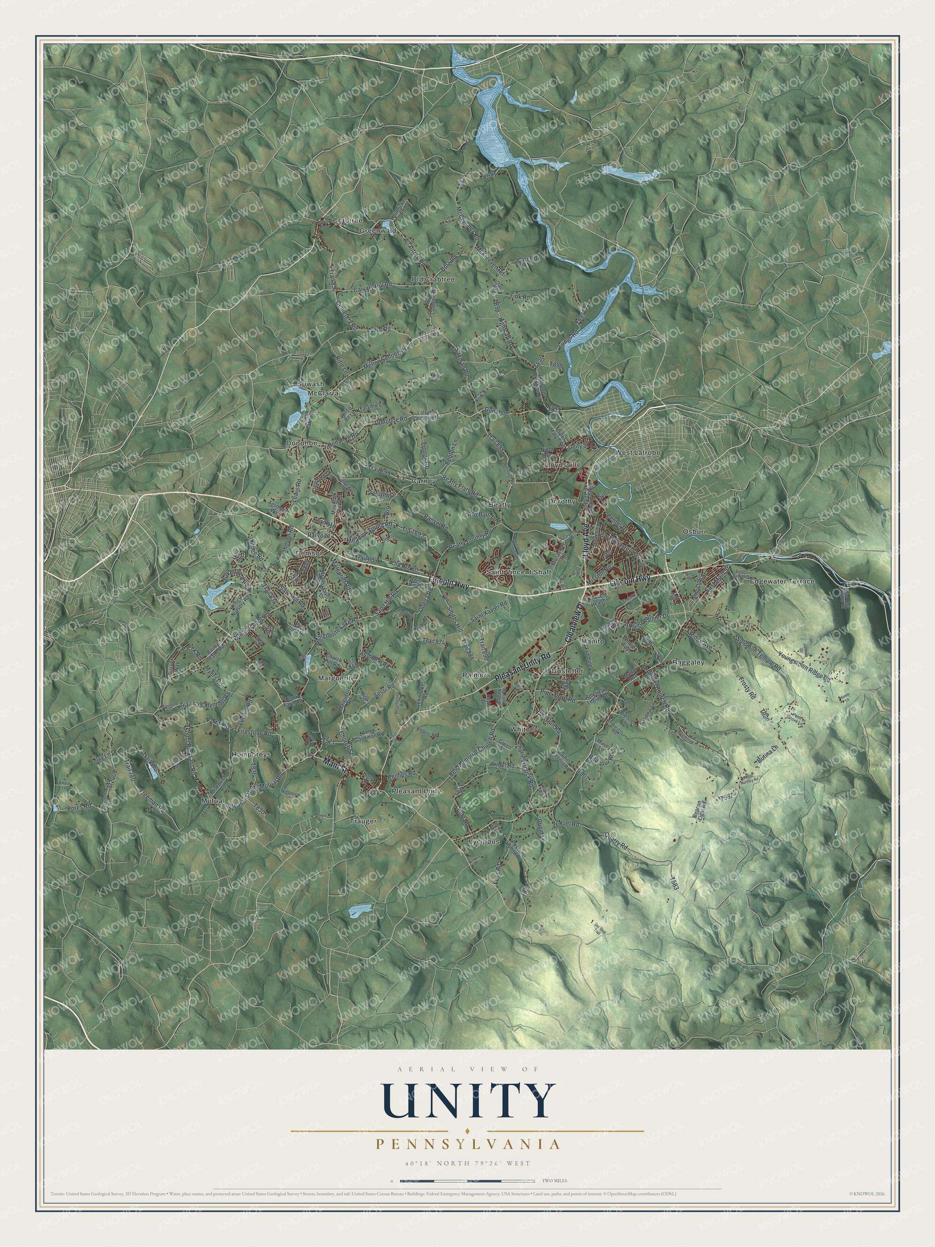 Watermarked full-map preview of Unity, Pennsylvania