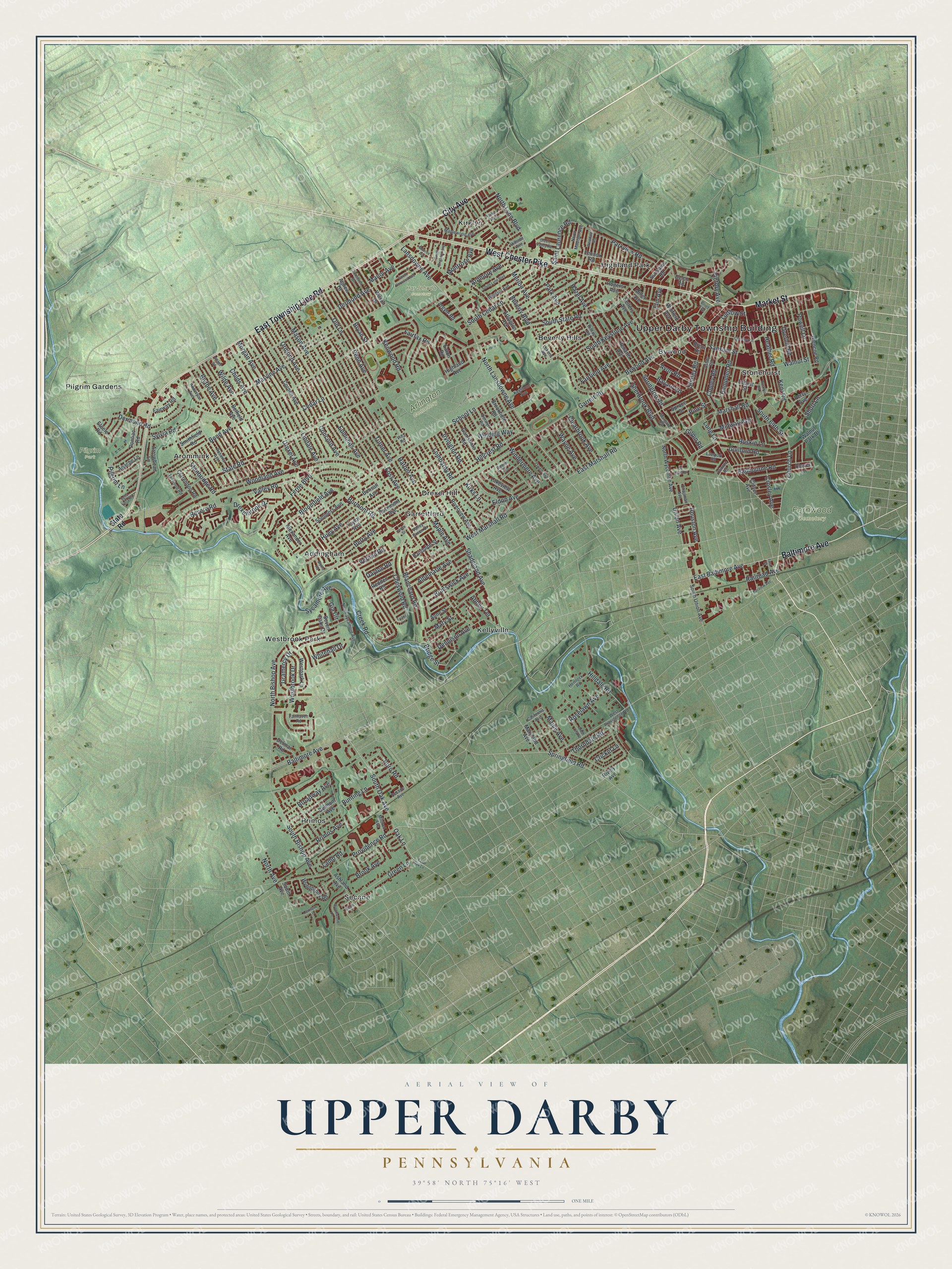 Watermarked full-map preview of Upper Darby, Pennsylvania