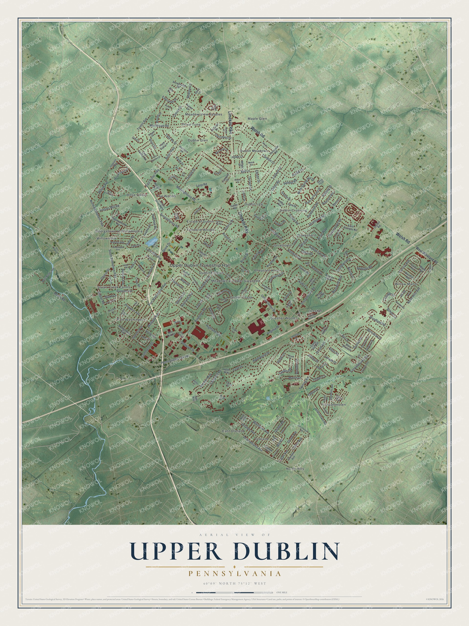 Watermarked full-map preview of Upper Dublin, Pennsylvania
