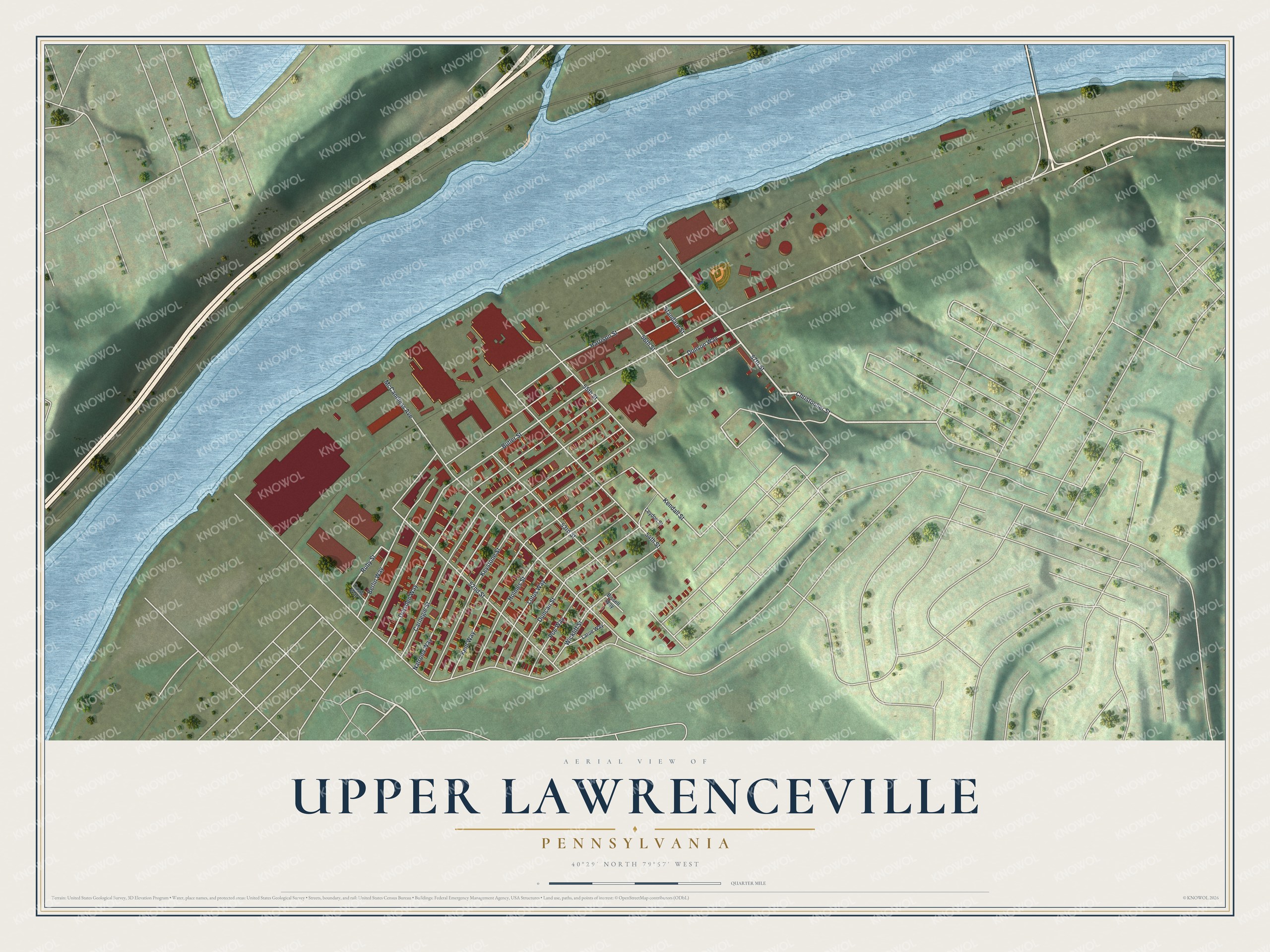 Watermarked full-map preview of Upper Lawrenceville, Pennsylvania
