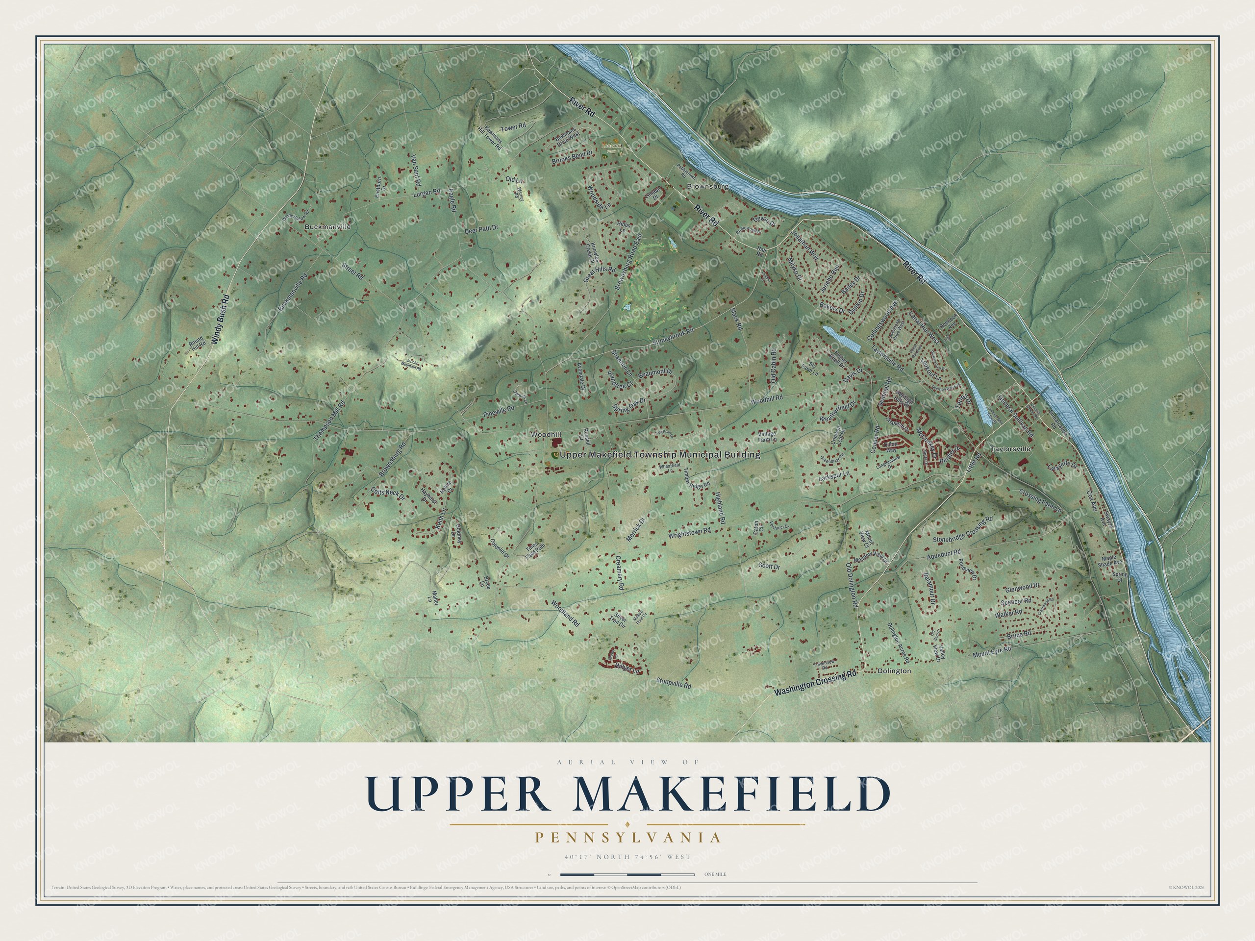 Watermarked full-map preview of Upper Makefield, Pennsylvania